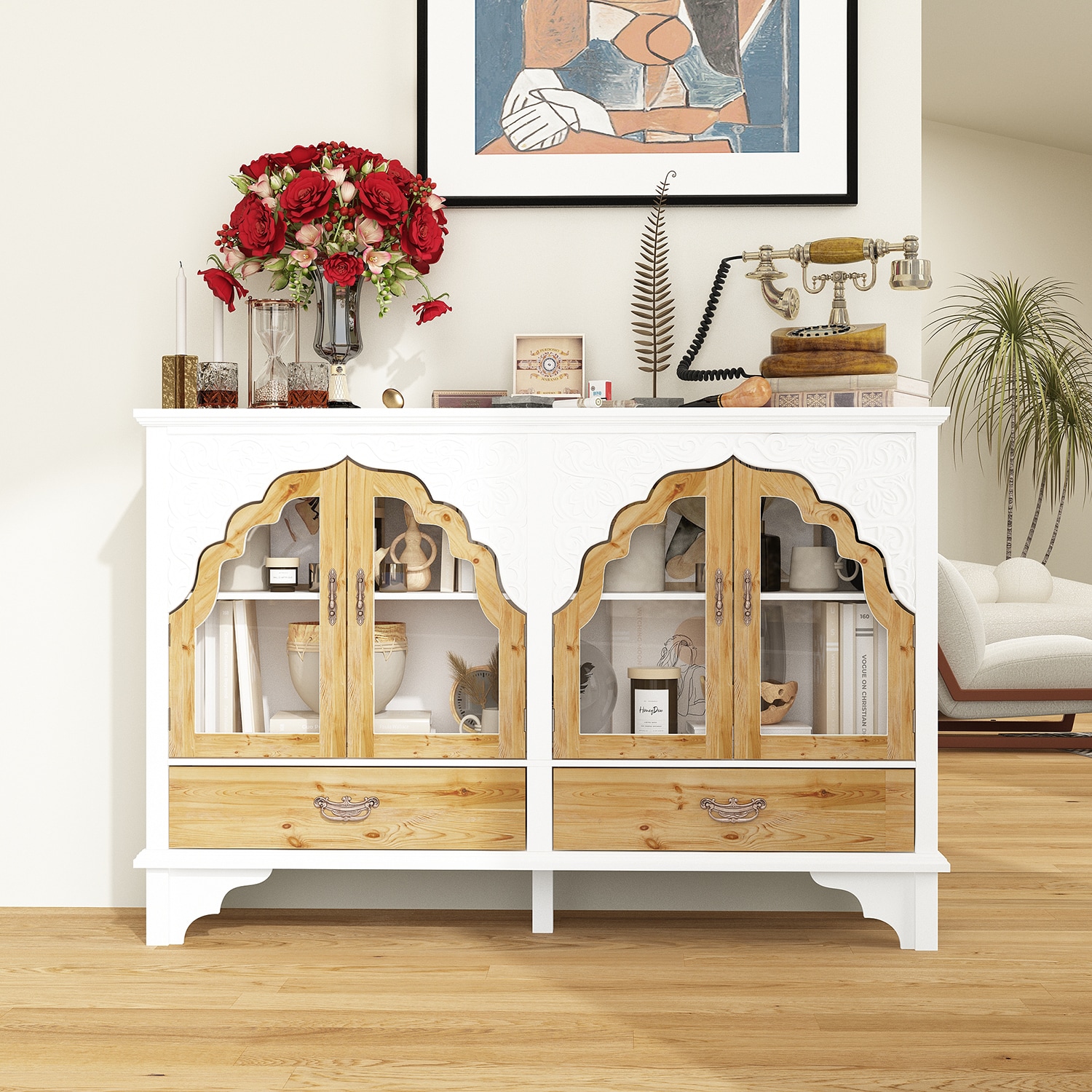 FUFU&GAGA LJY-KF390037-01 Contemporary/Modern White + Brown Sideboard