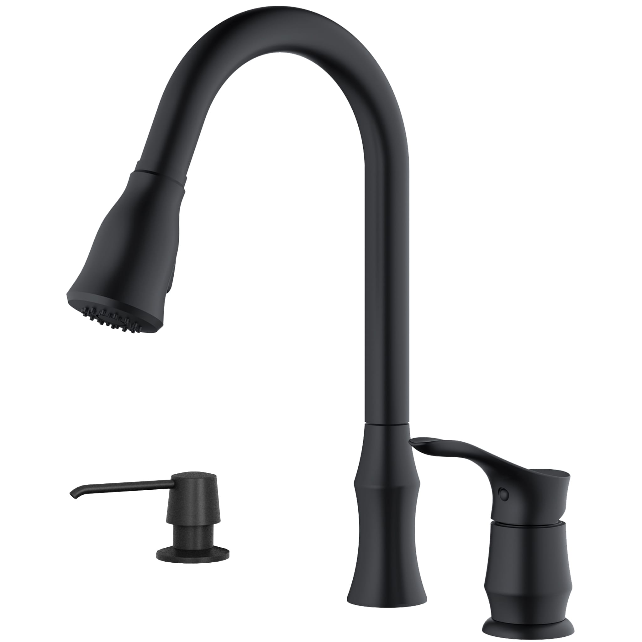 Karran KKF260SD25MB Matte Black Single Handle Deck-mount Pull-down Kitchen Faucet with Sprayer (Soap Dispenser Included)