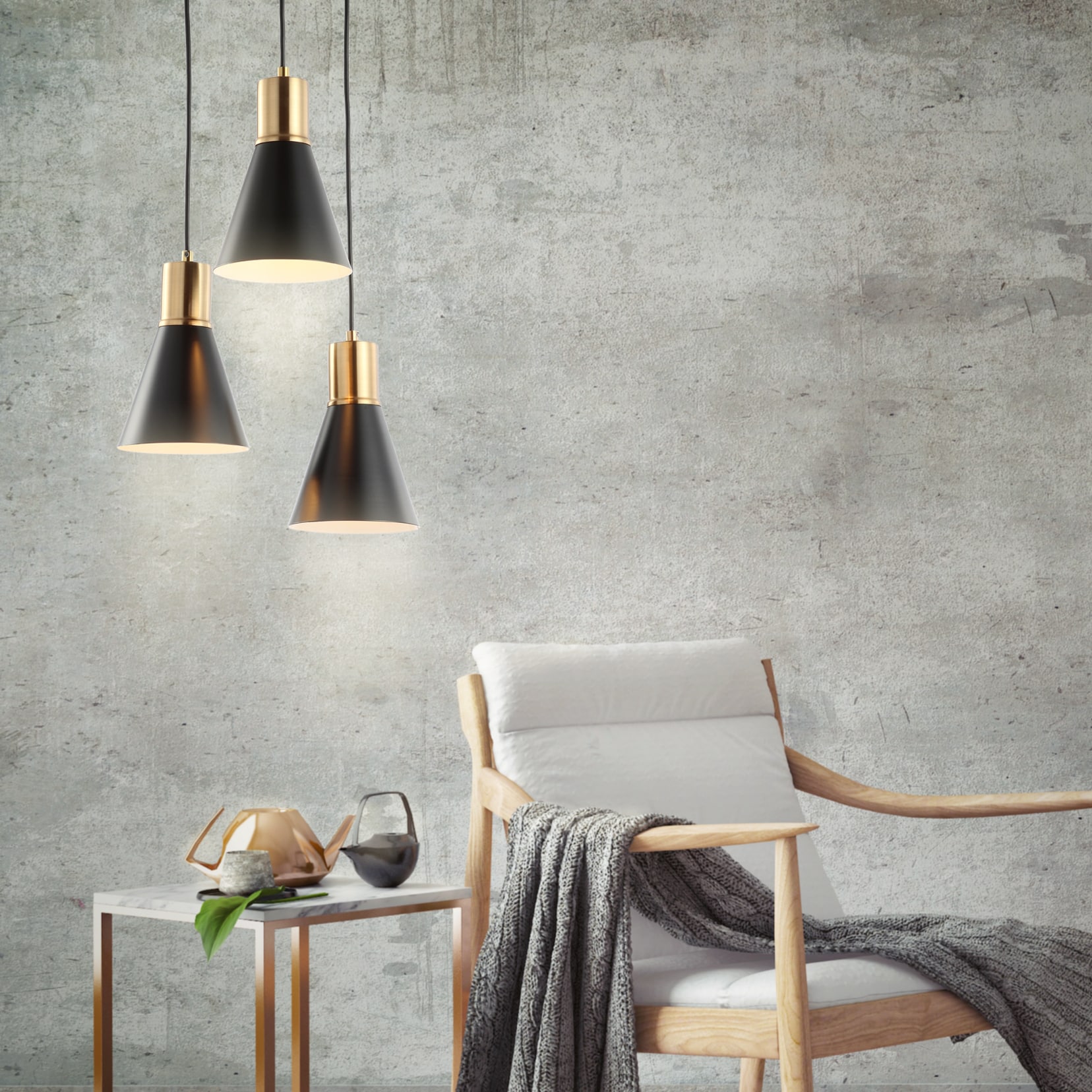 Apollo 15" Black and Brass Gold Metal Cluster LED Pendant Light