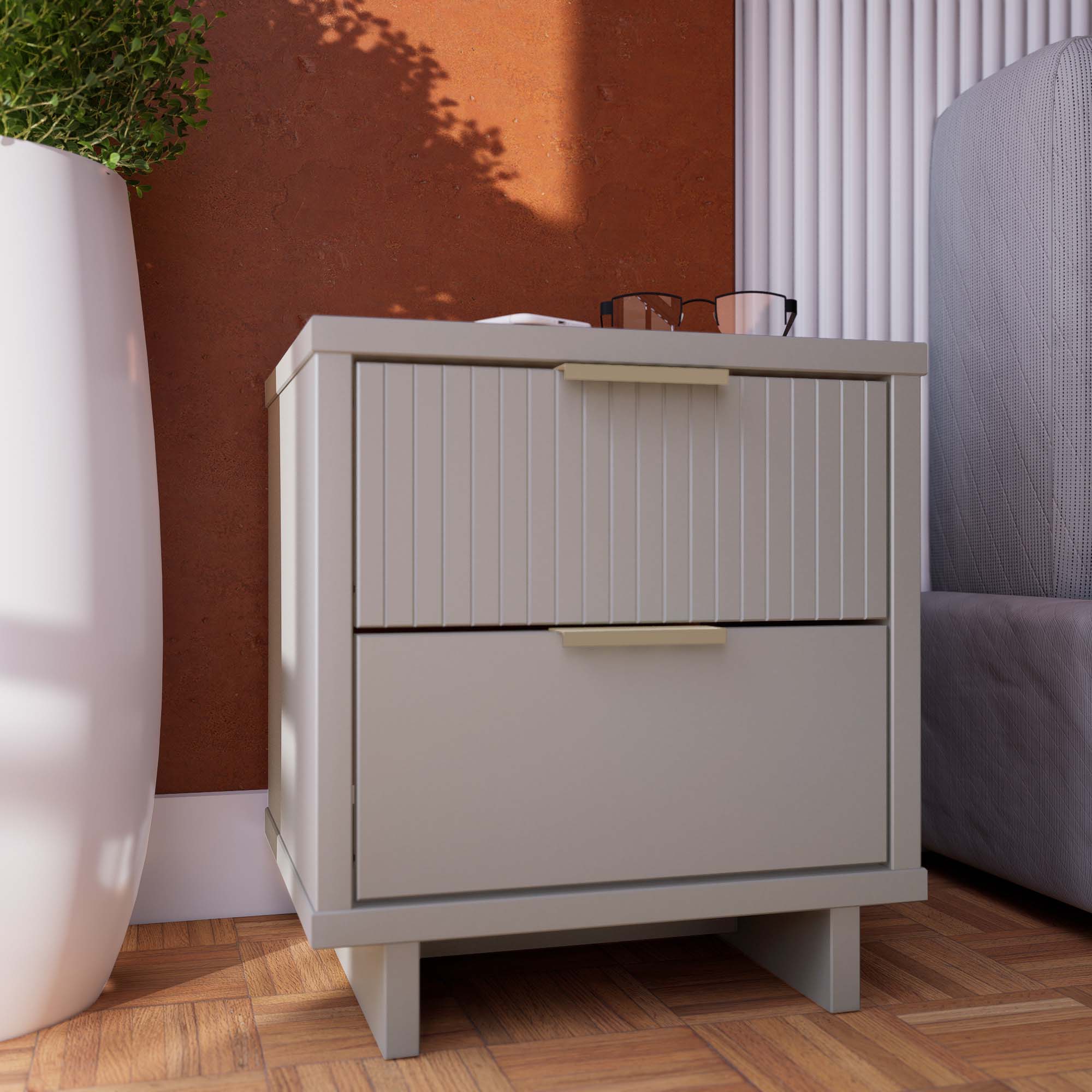Manhattan Comfort NS-5016 Light Grey Pine Nightstand