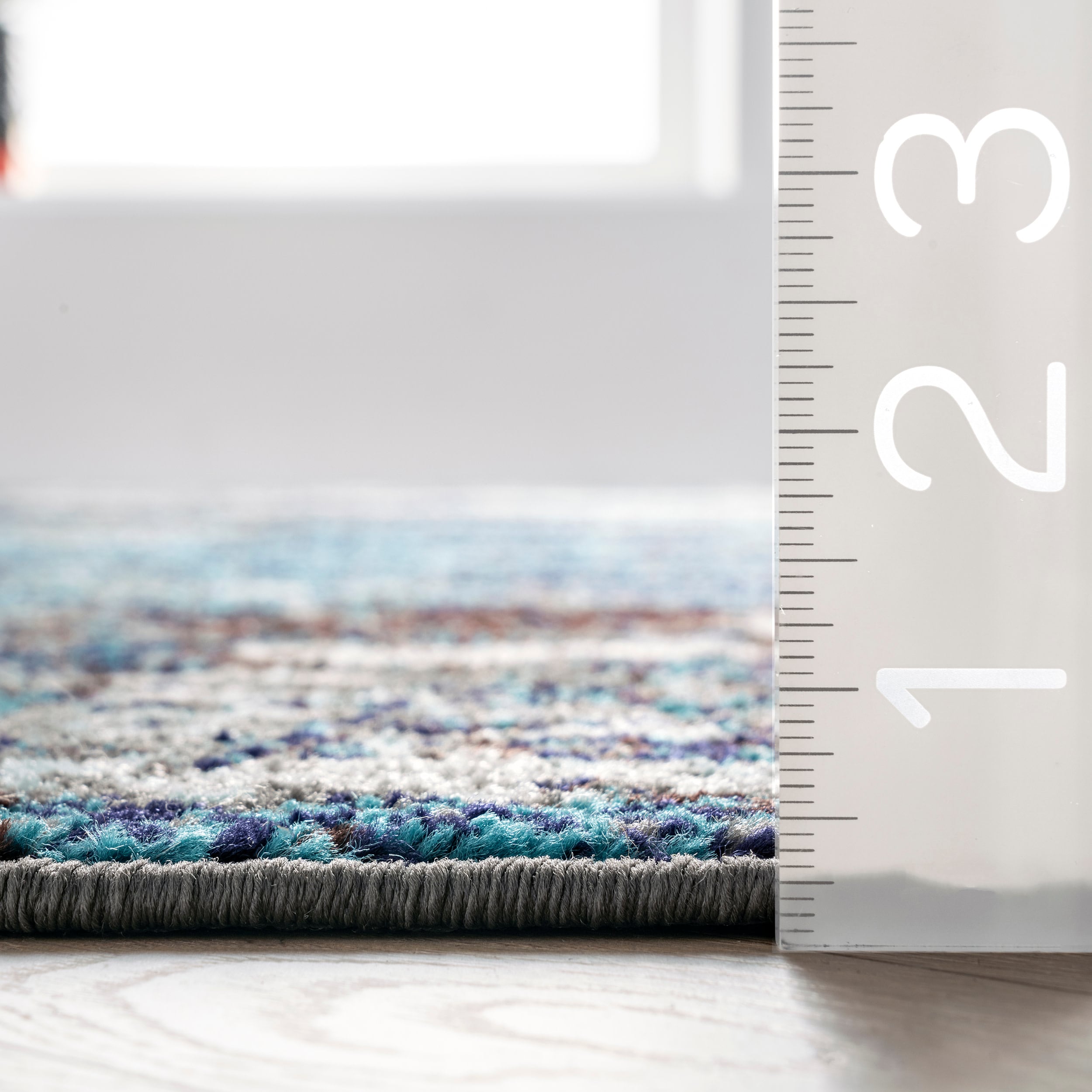 Haydee Blue and Gray Abstract Round Synthetic Area Rug, 5'0"