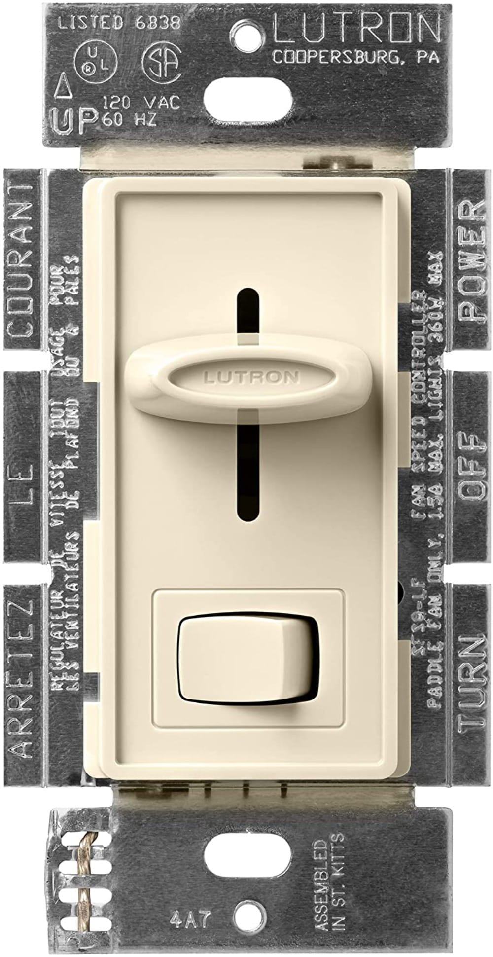 Lutron SFSQ-LF-AL Skylark Fan and Light Control 1.5 -Amp 3-speed Slide Fan Control Almond