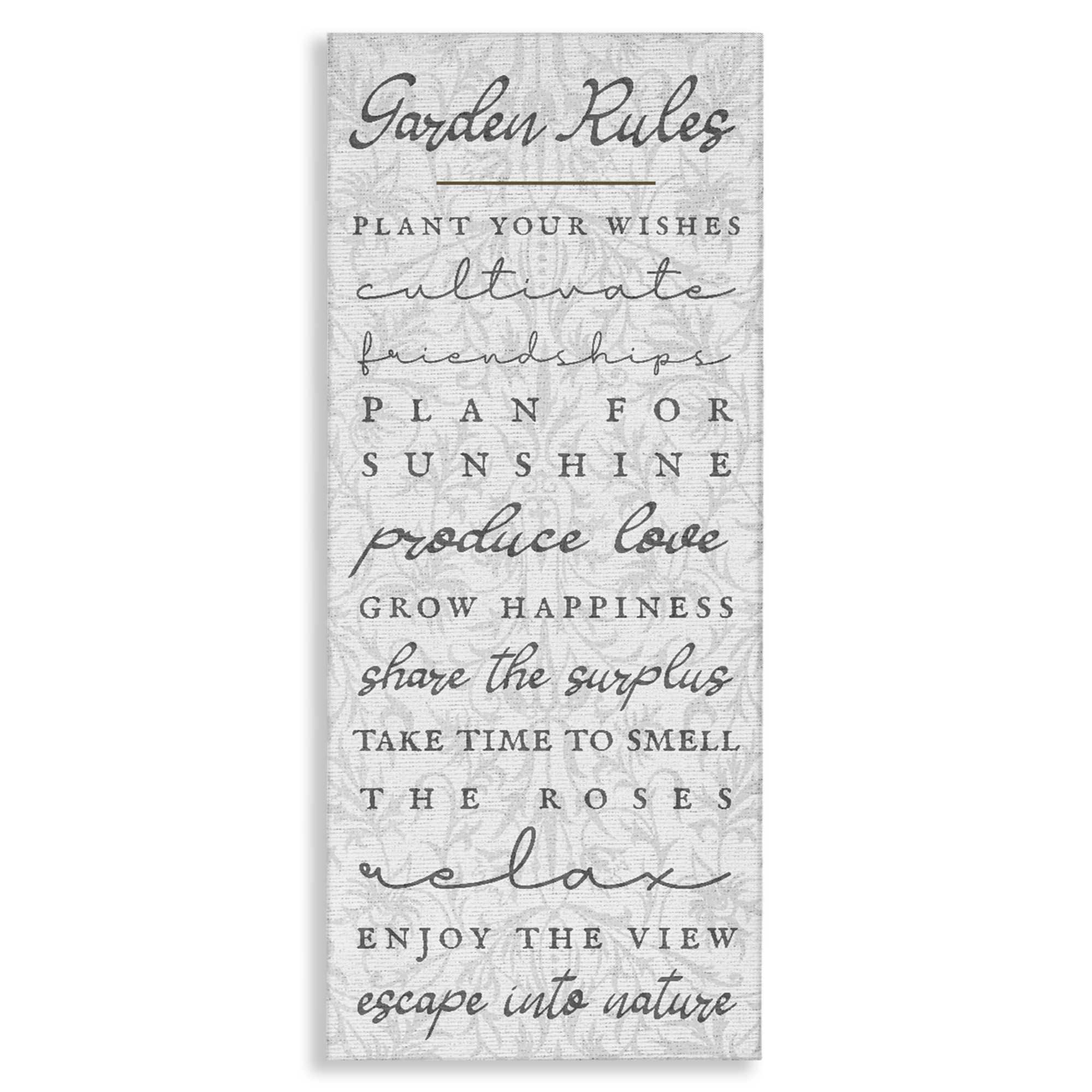 Stupell Industries BT-167-CN-13X30 Garden Rules on Floral Pattern Canvas Wall Art By Lil' Rue 13 x 30