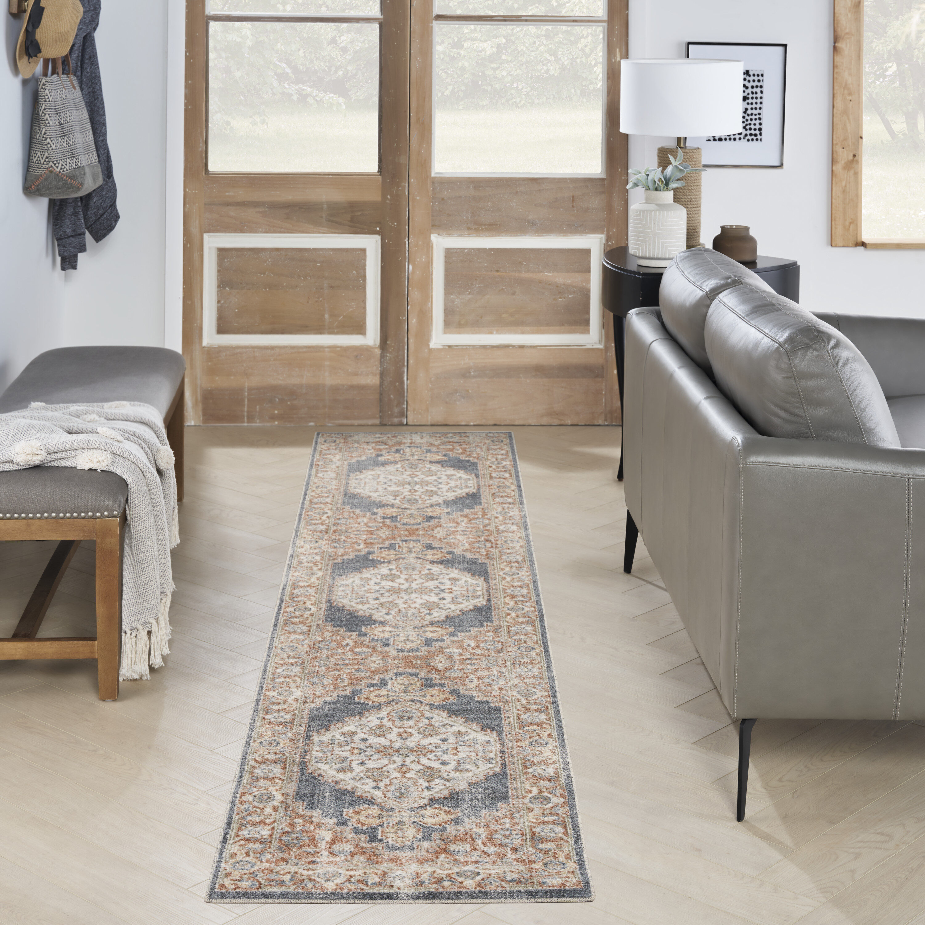 Nourison 099446124531 Astra Machine Washable 2 x 10 (ft) Loomed Polyester Denim Multi Rectangular Indoor Distressed/Overdyed Vintage Machine washable Runner rug