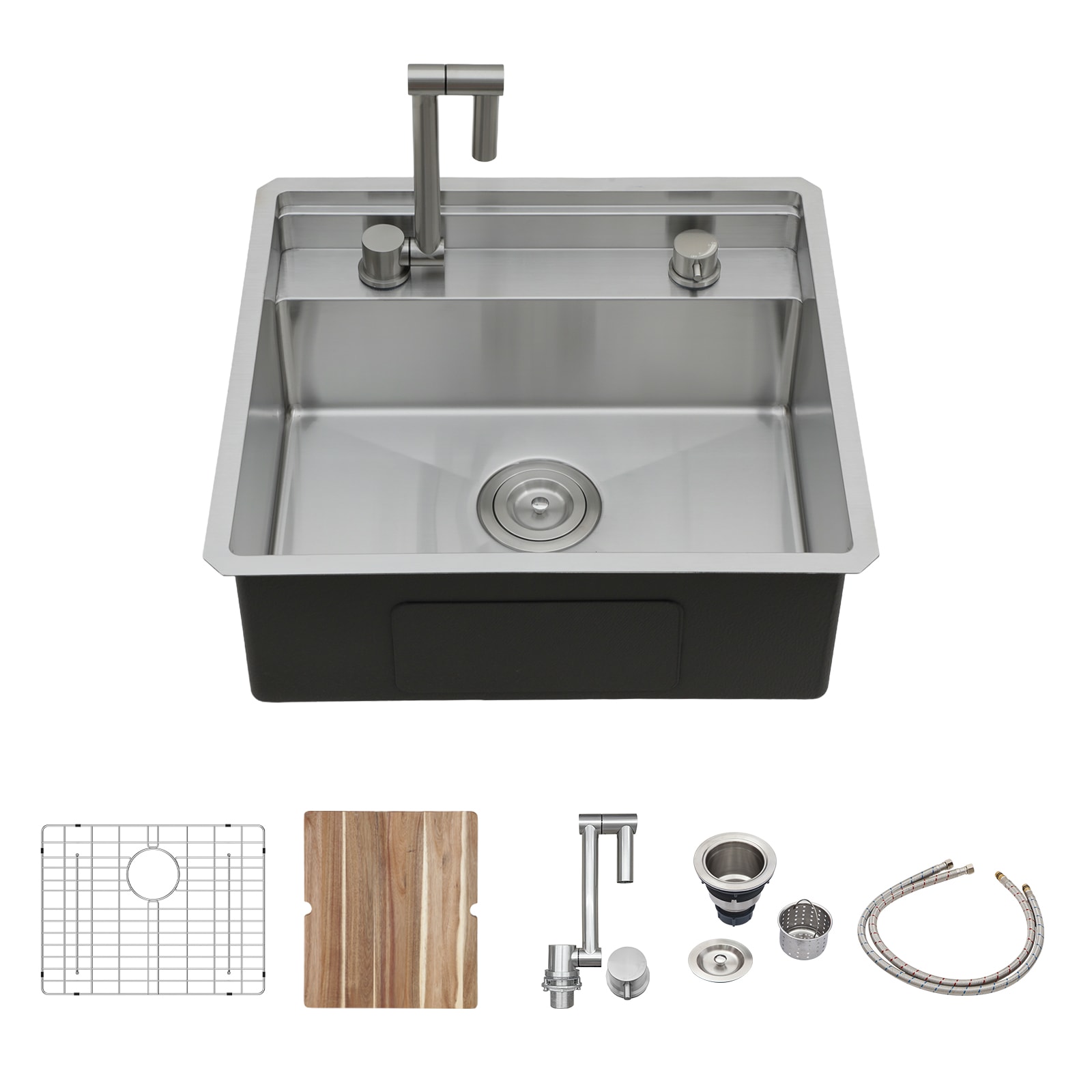 KICHAE Undermount 21-in x 19 in Stainless Steel Commercial/Residential Rv/Bar Sink with Faucet