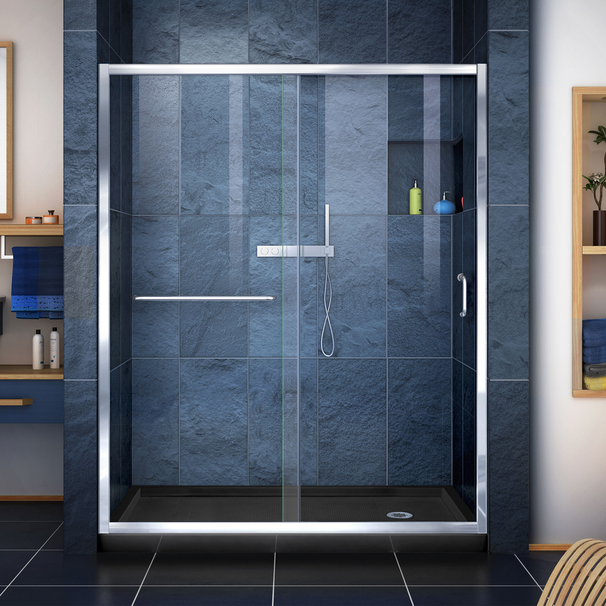 Infinity-Z 60" x 30" Frameless Sliding Shower Kit with Brushed Nickel Finish