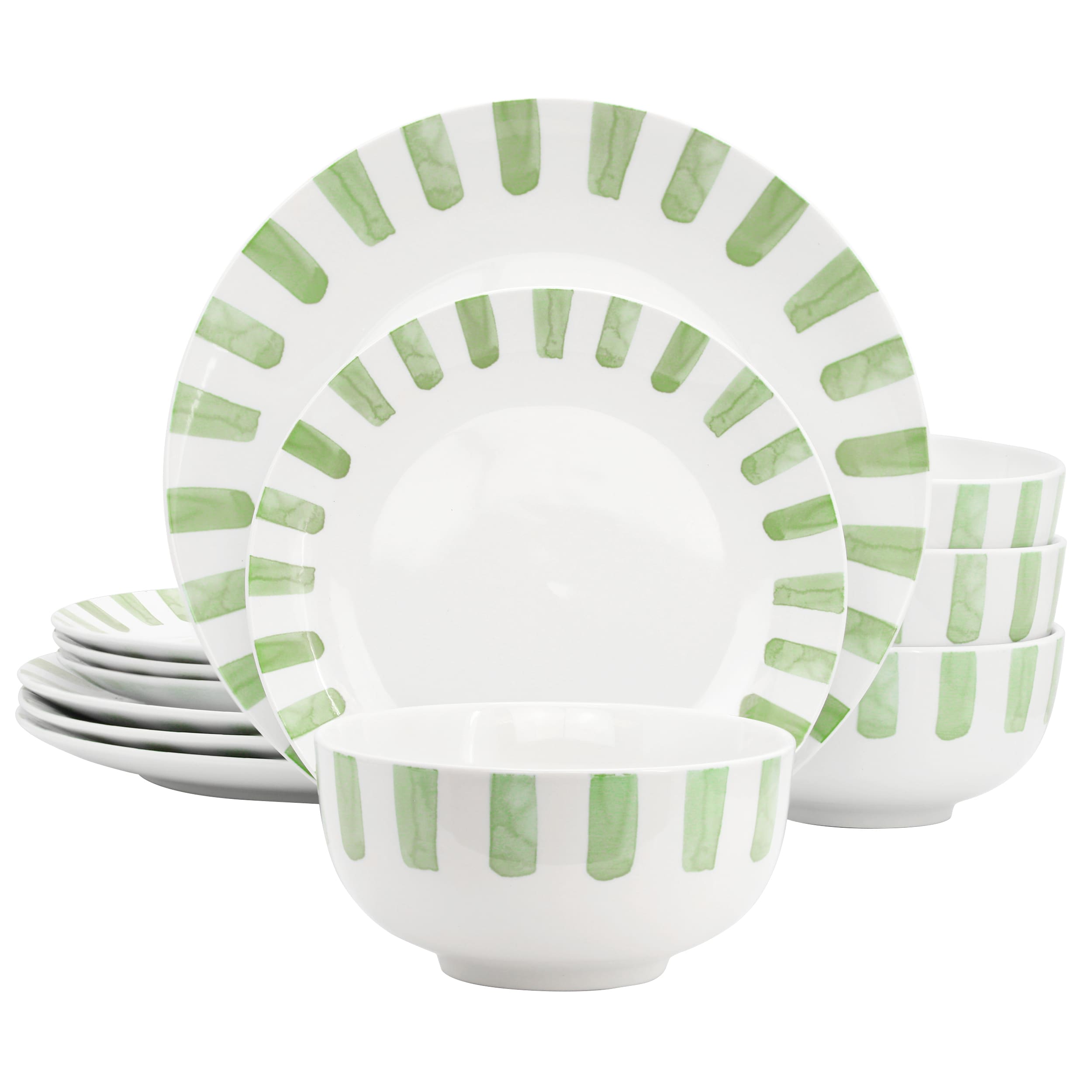 Gibson  Home Pacific Waves 12 Piece Round Ceramic Dinnerware Set in Green