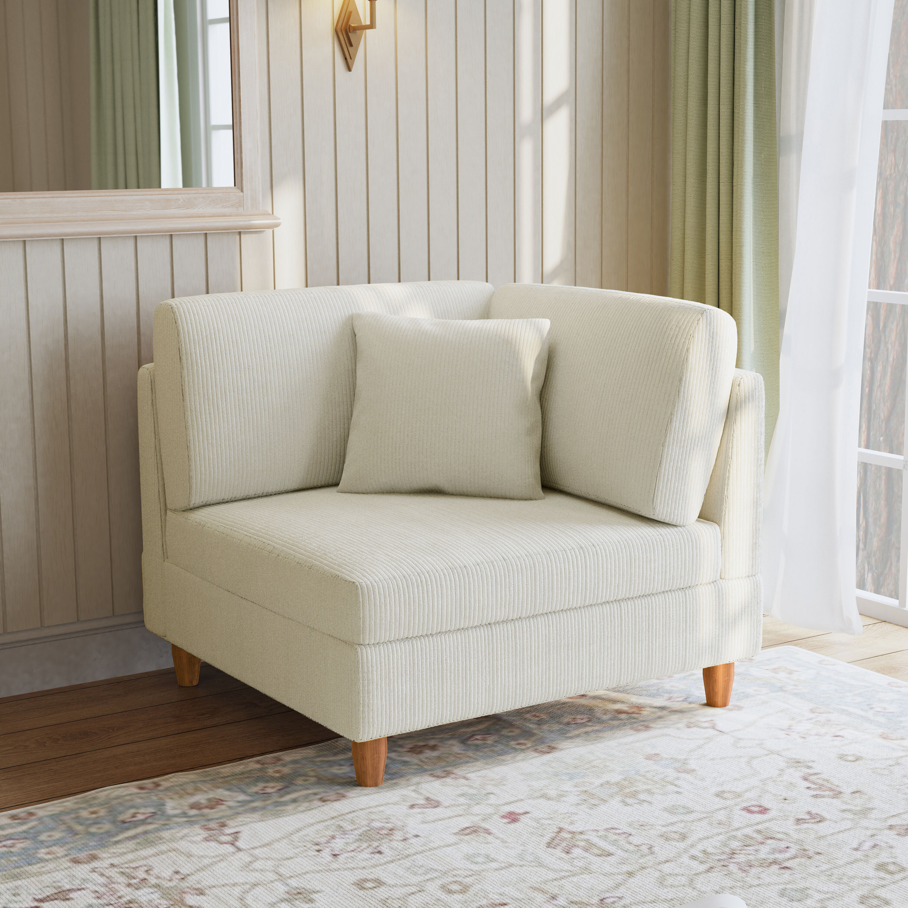 Dreamsidea Corduroy Upholstered Corner Armchair With Wide Ergonomic Backrest Beige