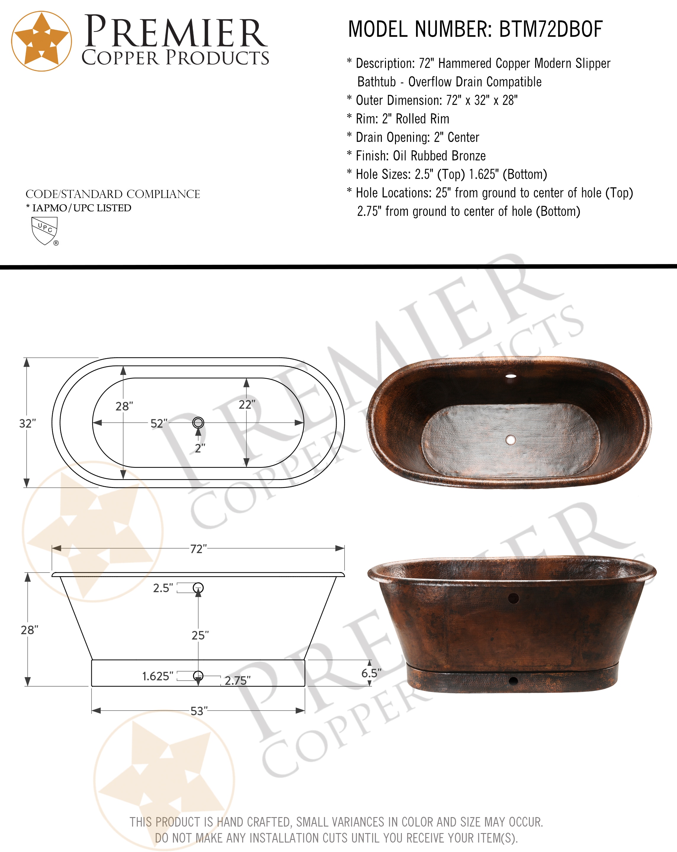 PREMIER COPPER PRODUCTS BTM72DBOF bathtubs - View #6