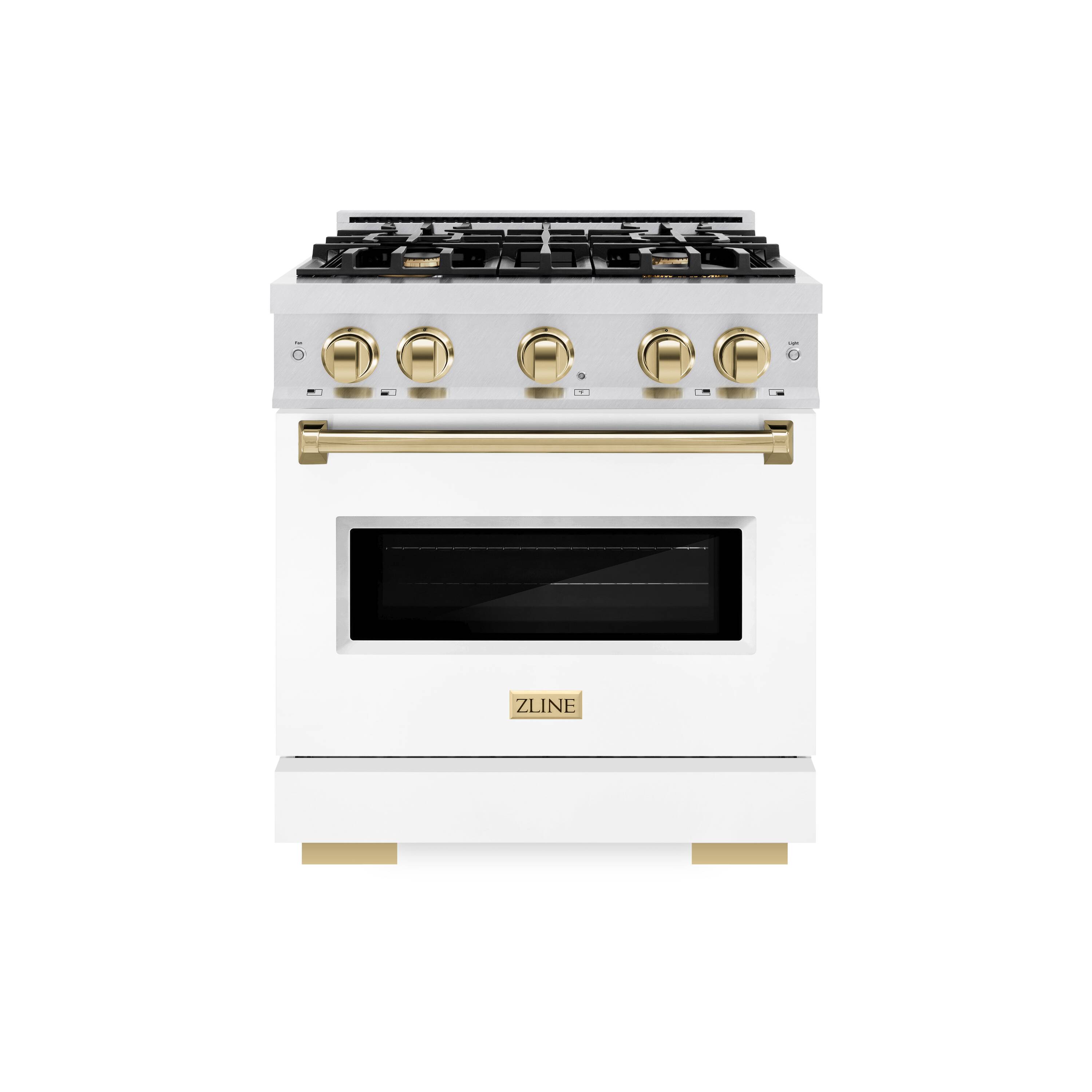 ZLINE KITCHEN & BATH CDRSZ-WM-30-G Classic 30-in Standard 4 burners Convection Oven Freestanding Dual Fuel Range ( Stainless Steel, White Matte Door, Polished Gold Accents )