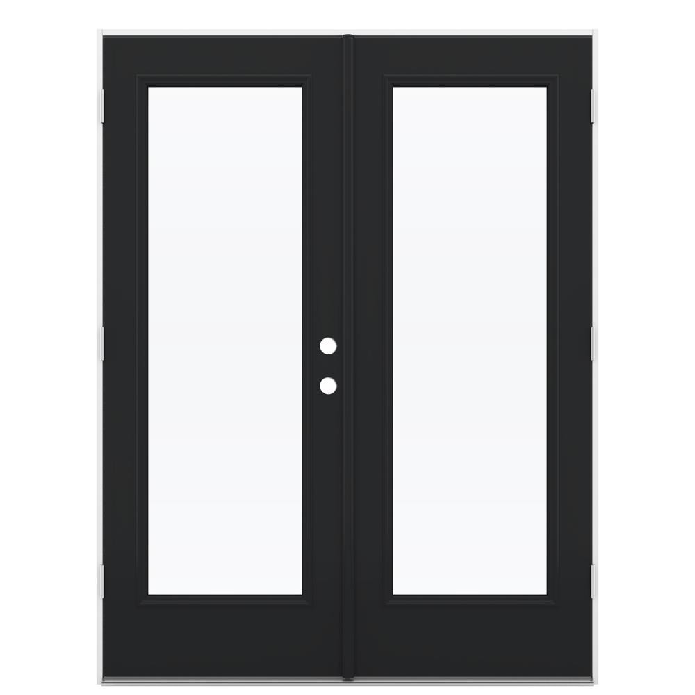 JELD-WEN LOWOLJW238700052 60-in x 80-in x 4-9/16-in Jamb Low-E Clear glass , Black Steel Right-hand outswing French Double Patio Door
