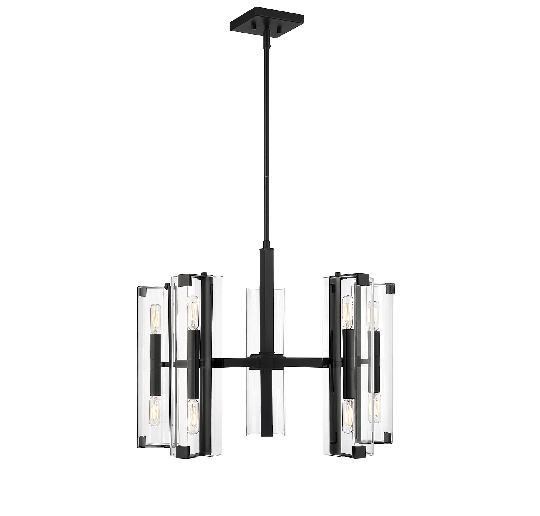 Matte Black Contemporary 10-Light Chandelier with Glass Shades