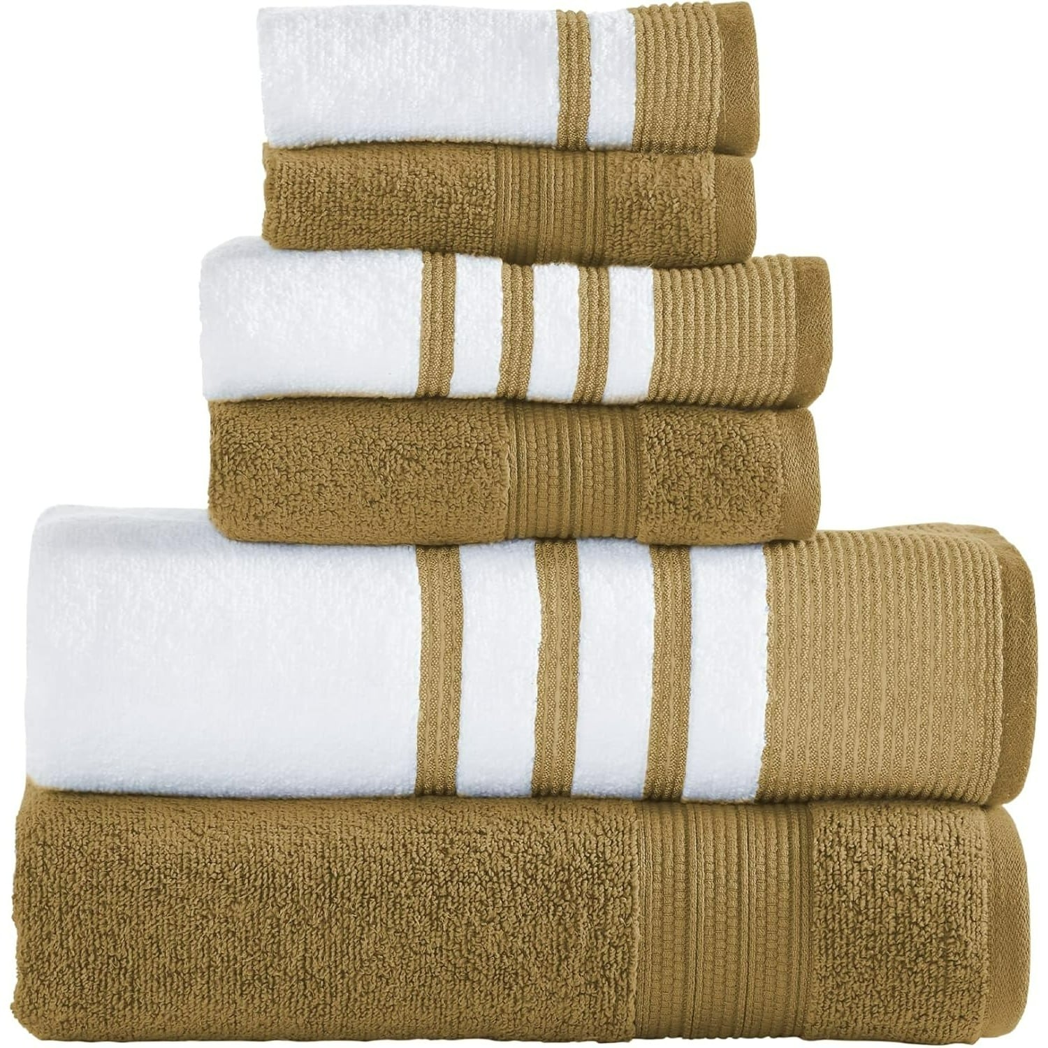 Paradigms Interiors 6 Piece Towel Set 2 Bath Towels 2 Hand Towels 2 Washcloths Quick Dry 100 Cotton In White And Mustard Yellow