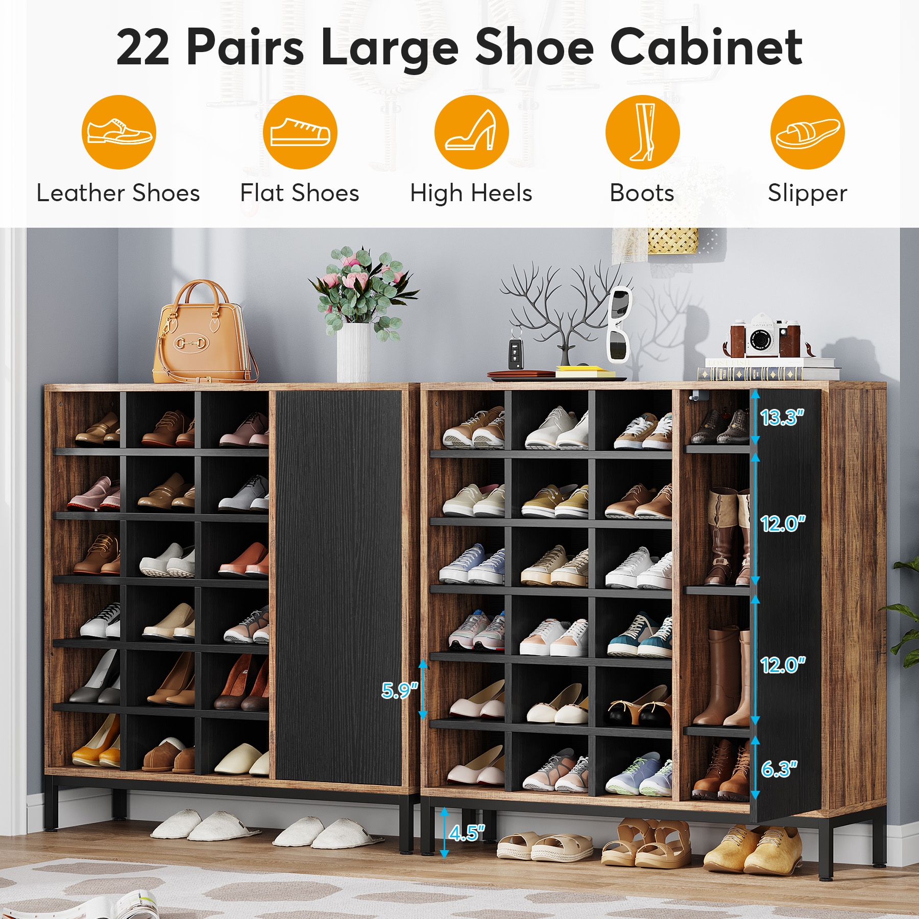 Tribesigns 10-Tier Shoe Storage Cabinet, Gray Wooden Shoe Rack with 30  Cubbies, Freestanding Tall Entryway Shoe Organizer for Closet, Entryway,  Living