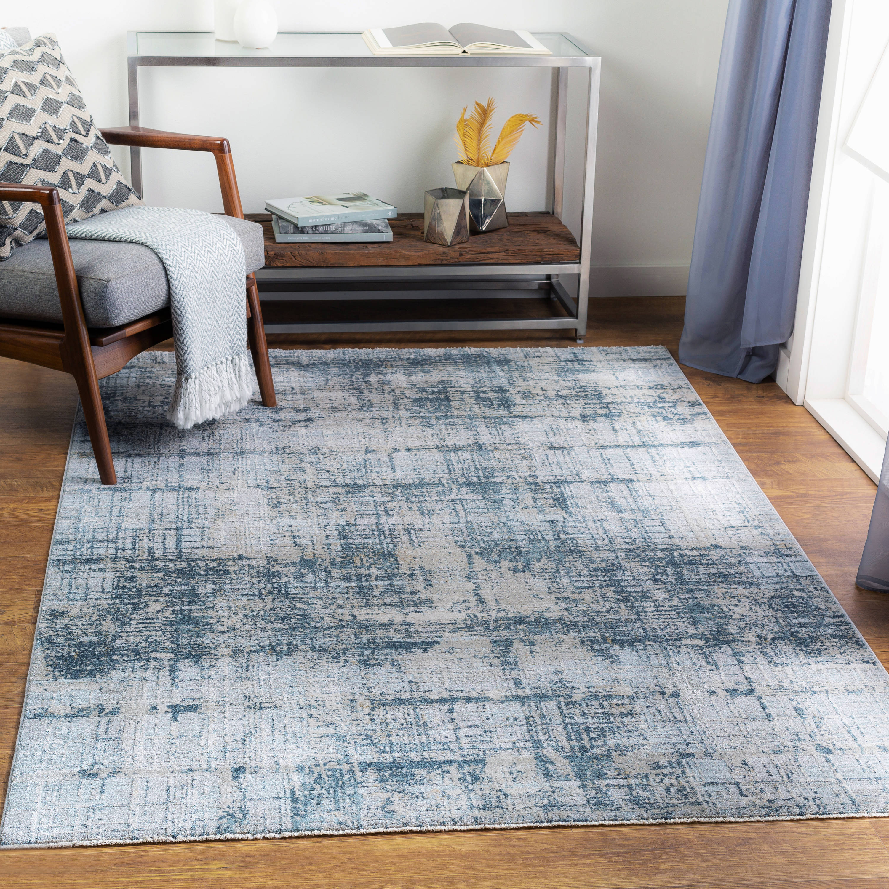 Surya BWK2300-23 Brunswick 2 x 3 (ft) Polyester Ice Blue Rectangular Indoor Abstract Mid-Century Modern Area rug