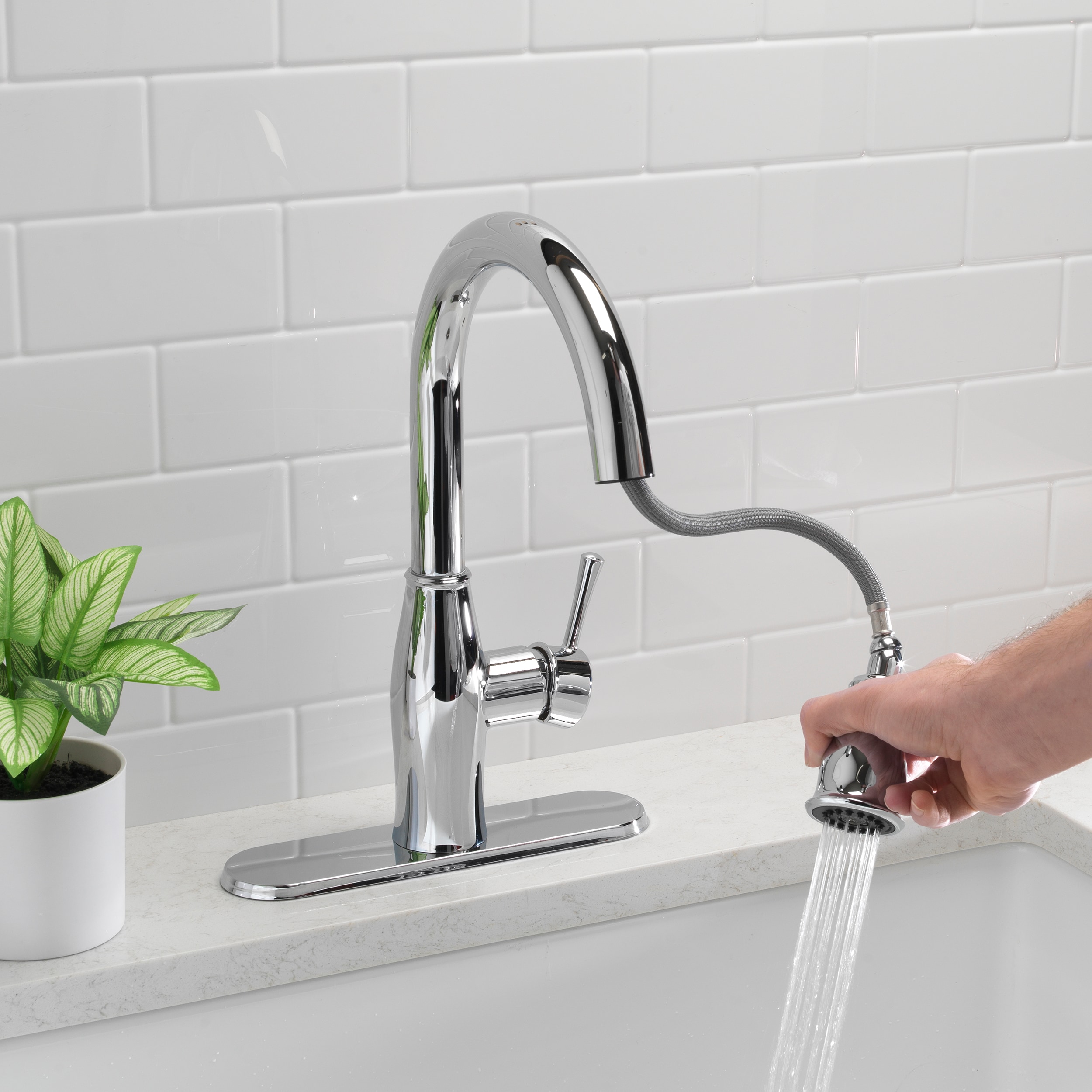 Project Source Owen Chrome Single Handle Pull-down Kitchen Faucet with ...