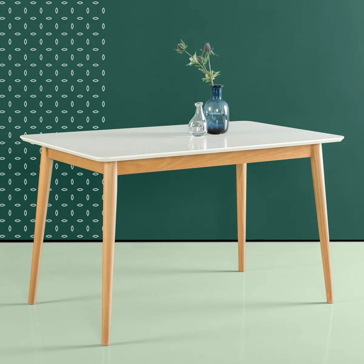Slickblue White and Natural Modern Wood Dining Table Rectangular Mid ...