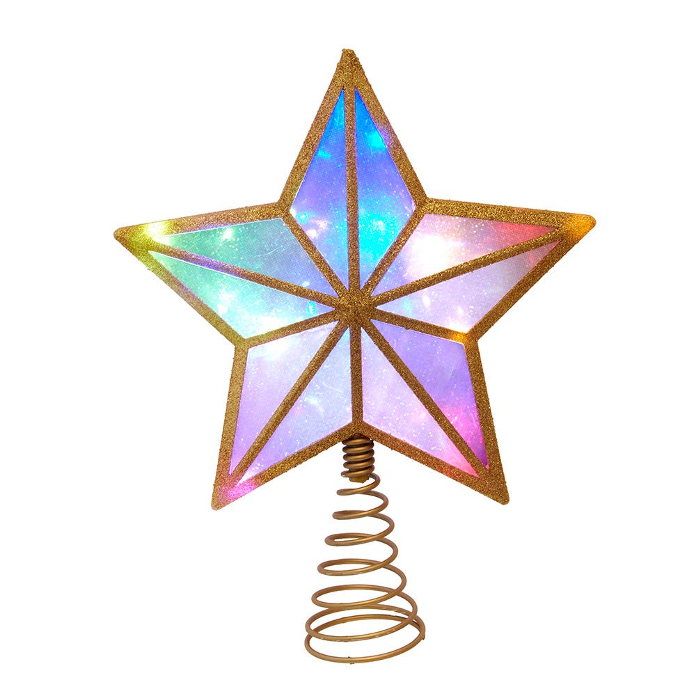 11.5-Inch UL 20-Light Multicolor Fairy Twinkle LED Gold Glitter 5-Point Star Tree Topper