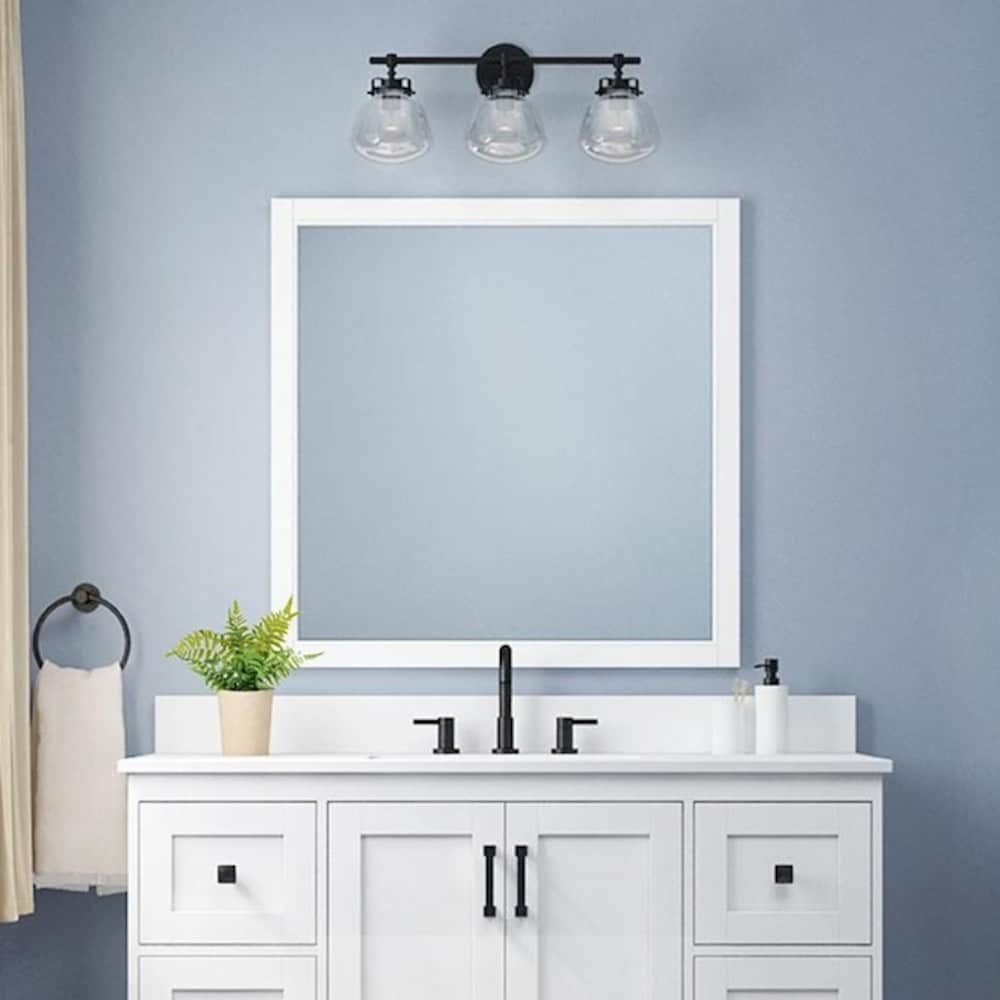 allen + roth Rigsby 32-in x 32-in White Square Framed Bathroom Vanity Mirror  in the Bathroom Mirrors department at