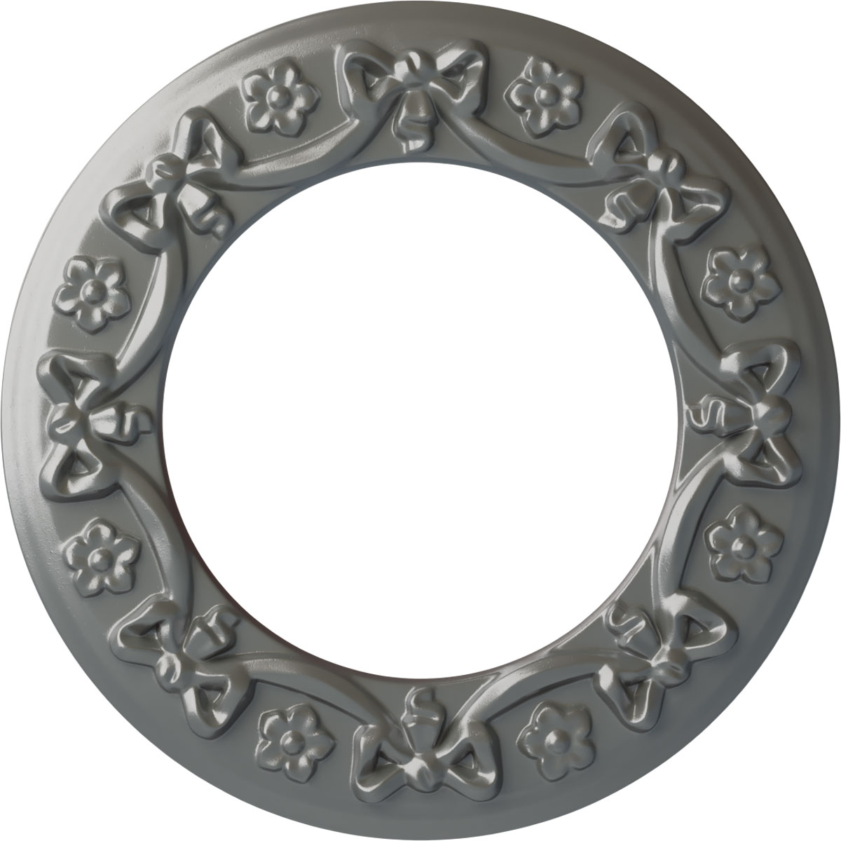 Ekena Millwork CM12RISLS Ribbon with Bow 12.25-in W x 12.25-in L Painted Silver Polyurethane Whole Ceiling Medallion