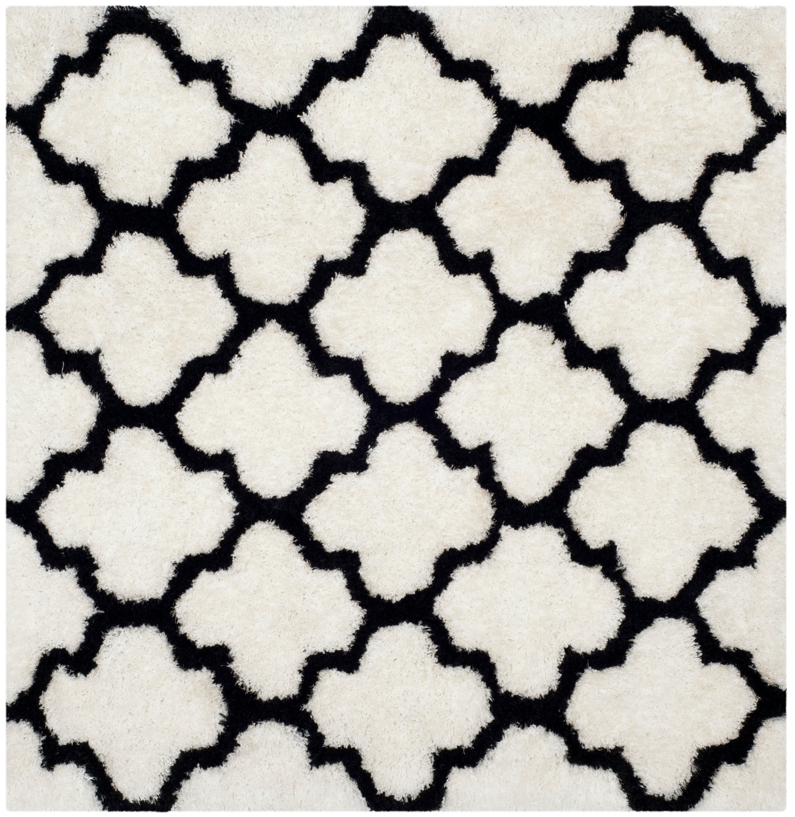 Safavieh BSG319C-5SQ Barcelona Tallis Shag 5 x 5 (ft) Tufted Synthetic Ivory/Black Square Indoor Trellis Moroccan Area rug