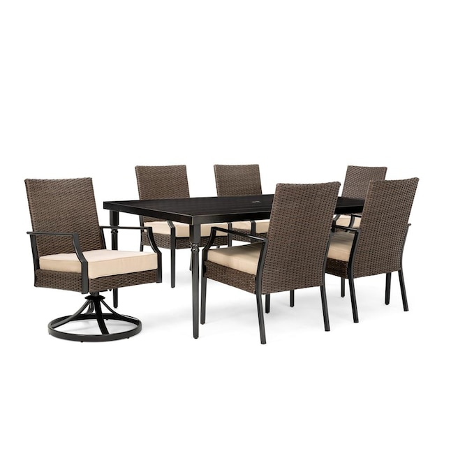 La Z Boy Outdoor Addyson 7 Piece Brown Frame Patio Set With Spectrum And Sunbrella Cushion S Included In The Dining Sets Department At Com - La Z Boy Outdoor Furniture Parts