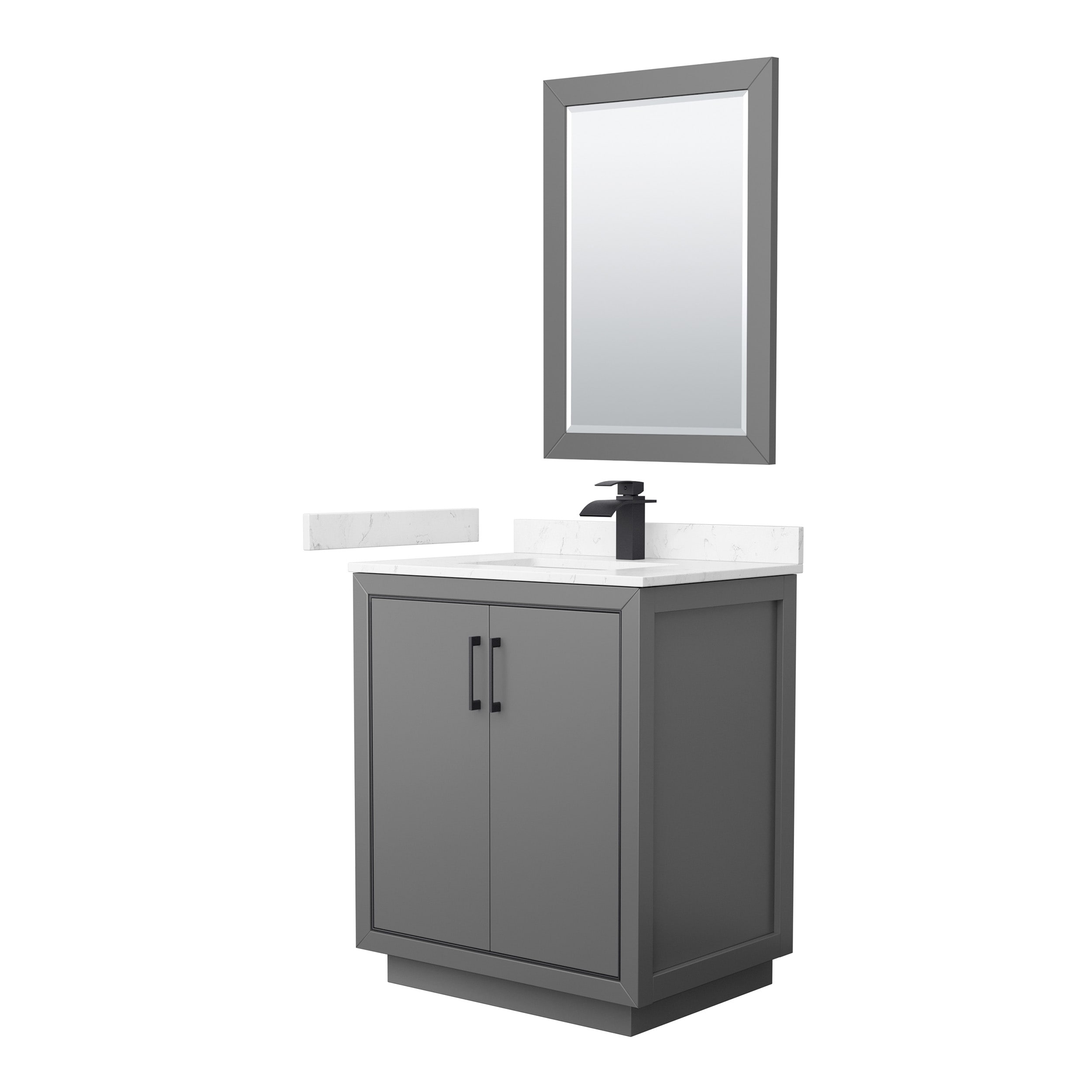 Wyndham Collection WCF111130SGBC2UNSM24 Icon 30-in Dark Gray with Matte Black Trim Undermount Single sink Bathroom Vanity with Carrara cultured marble Cultured marble Top (Mirror Included)