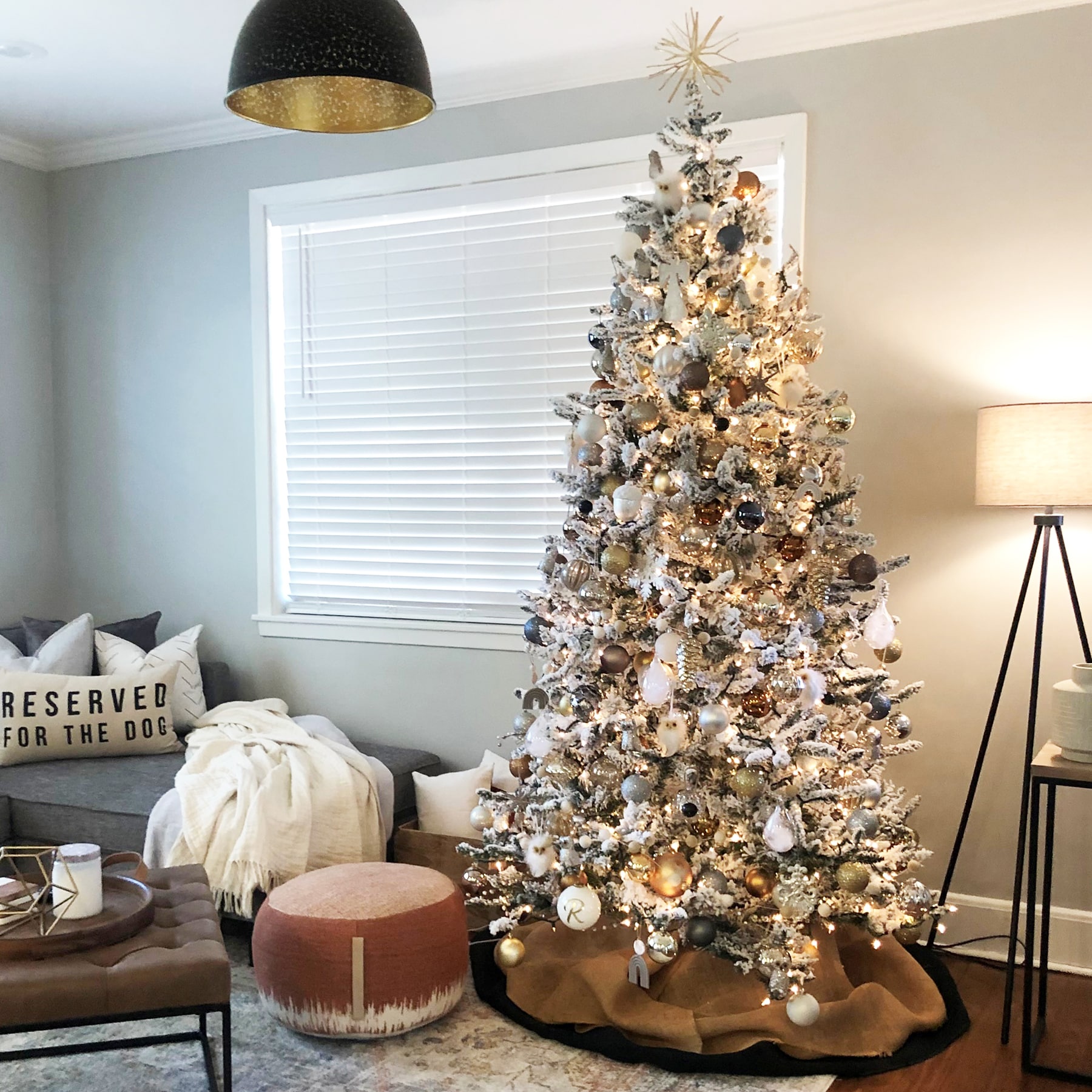 6.5 ft. White Flocked Pine Christmas Tree with LED Lights