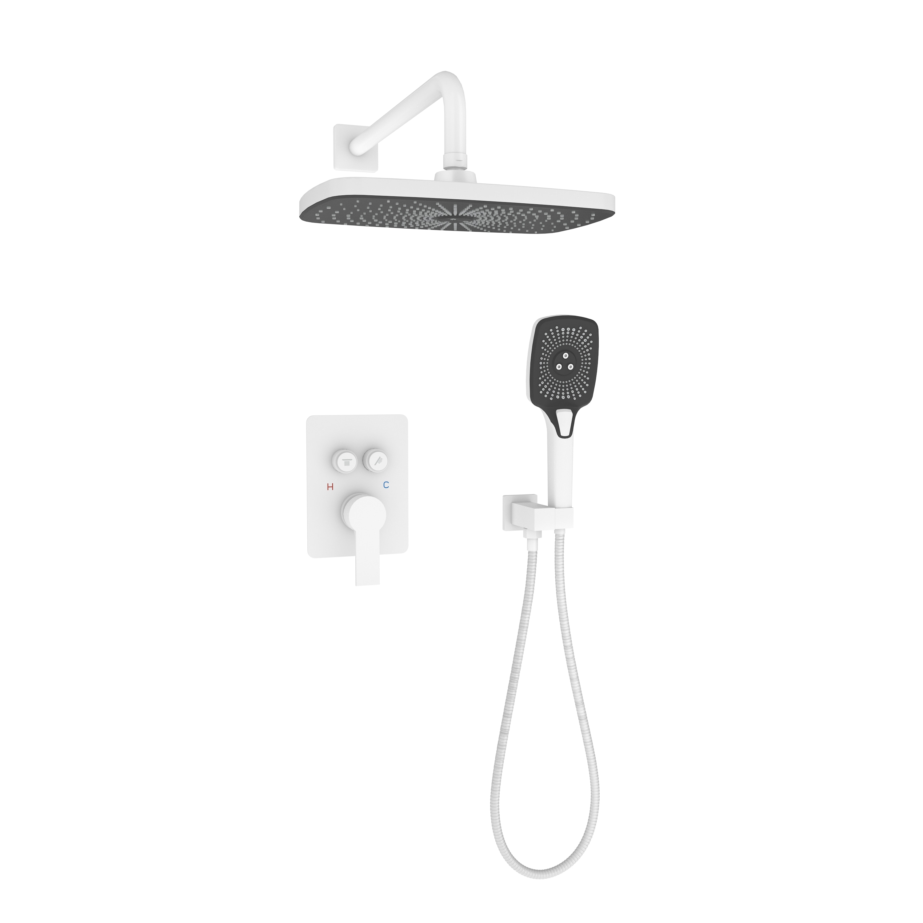 CASAINC CA-A4341-MW Matte White 10-in Built-In Shower Faucet System with 3-way Diverter ( Thermostatic Valve Included )
