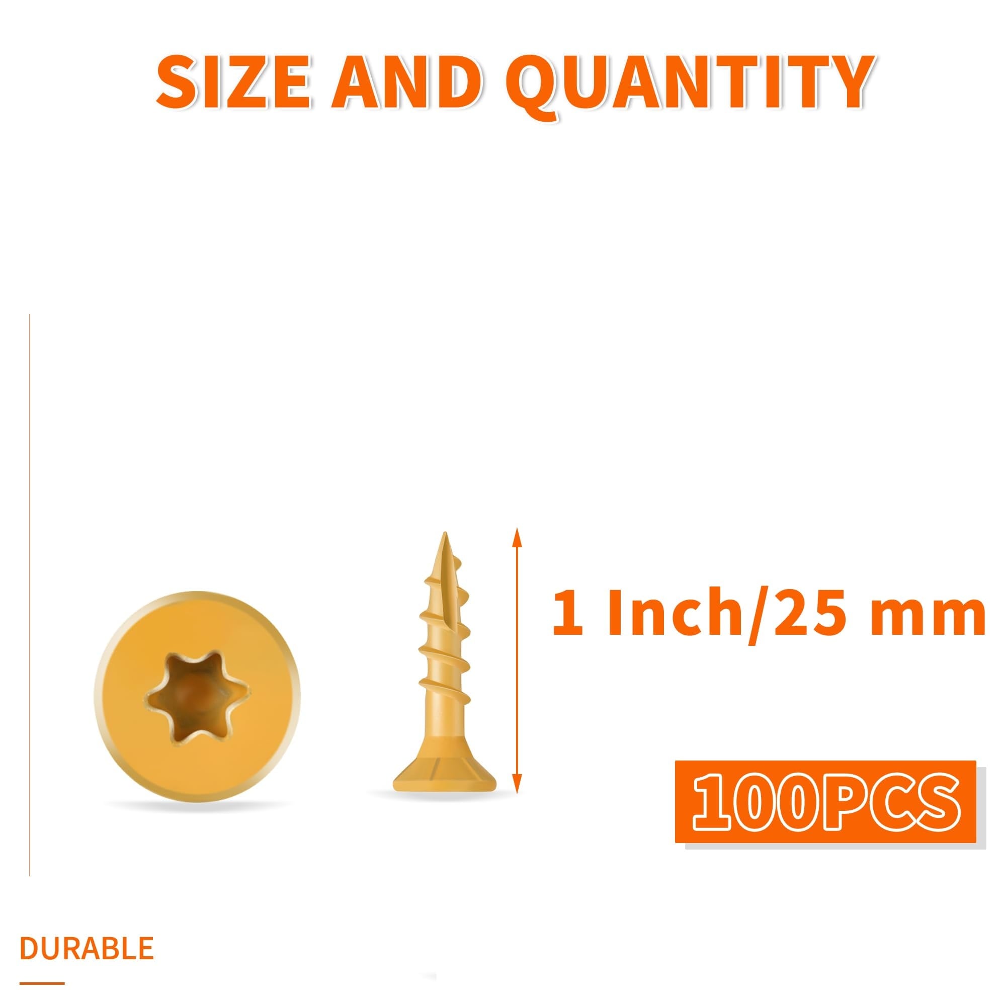Etokfoks  100 PCS 8 x 1 in Flat Head Hardened Steel Deck Screws Star Torx Drive Partially Threaded Wood Screws