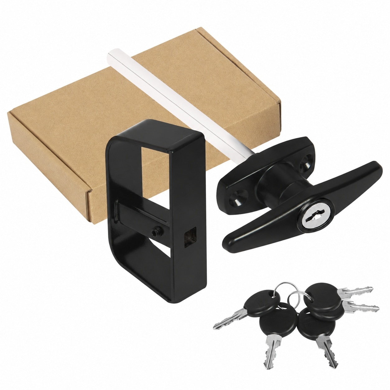 Justincity  Shed Door Latch T Handle Lock Kit with 5 Keys Adjustable Stem for Barn Shed Playhouse Chicken Coop Camper Black
