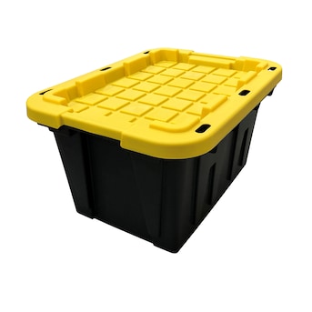 Project Source Commander Medium 12-Gallons (48-Quart) Black and Yellow Heavy Duty Tote with Standard Snap Lid Lowes.com