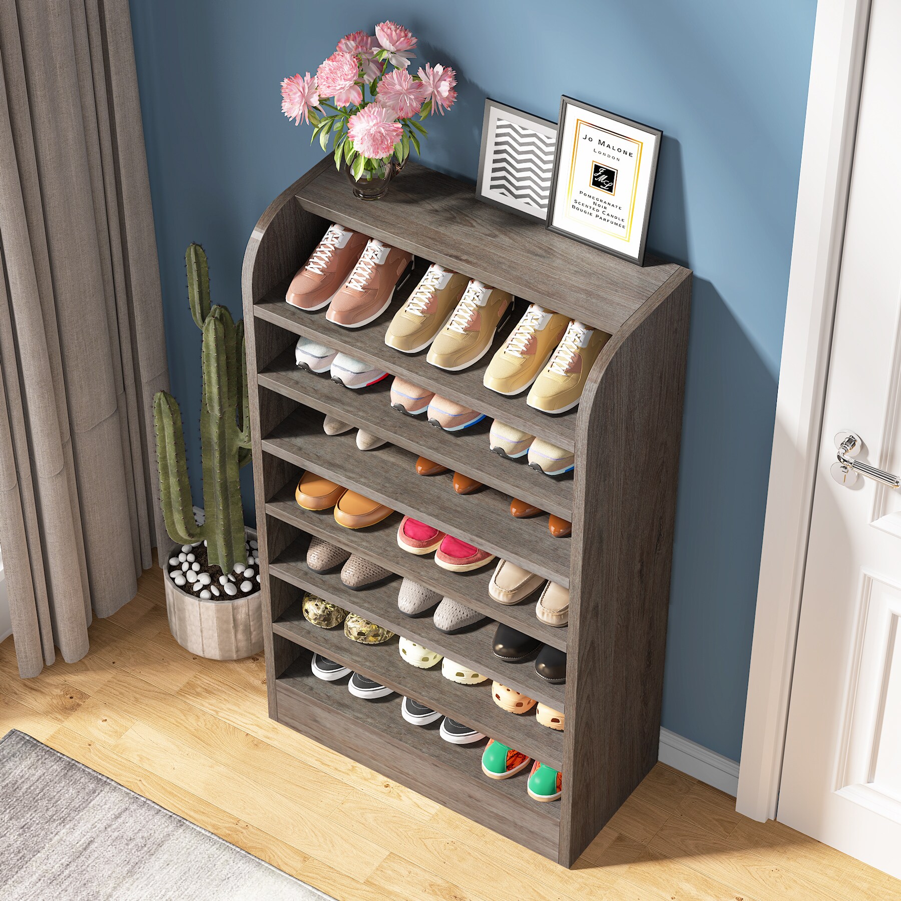 Tribesigns 47.24-in H 8 Tier 20 Pair Gray + Black Mdf Shoe Cabinet in the Shoe  Storage department at