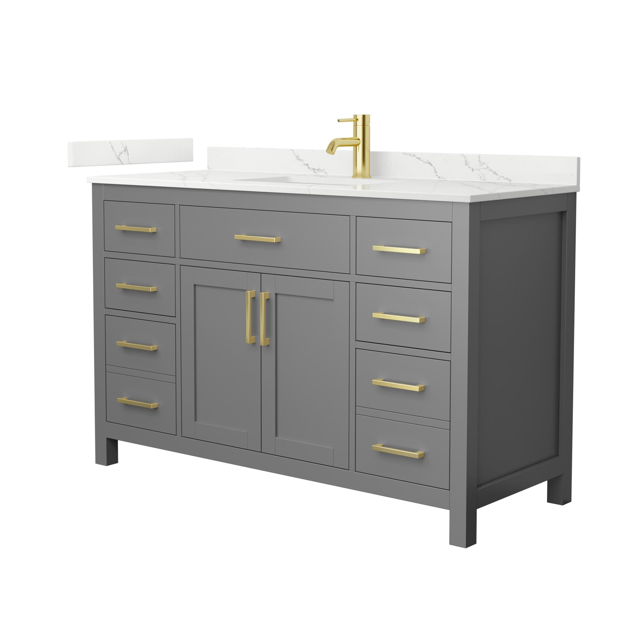 Wyndham Collection WCG242454SGGGTUNSMXX Beckett 54-in Dark Gray with Brushed Gold Trim Undermount Single Sink Bathroom Vanity with Giotto Quartz Quartz Top