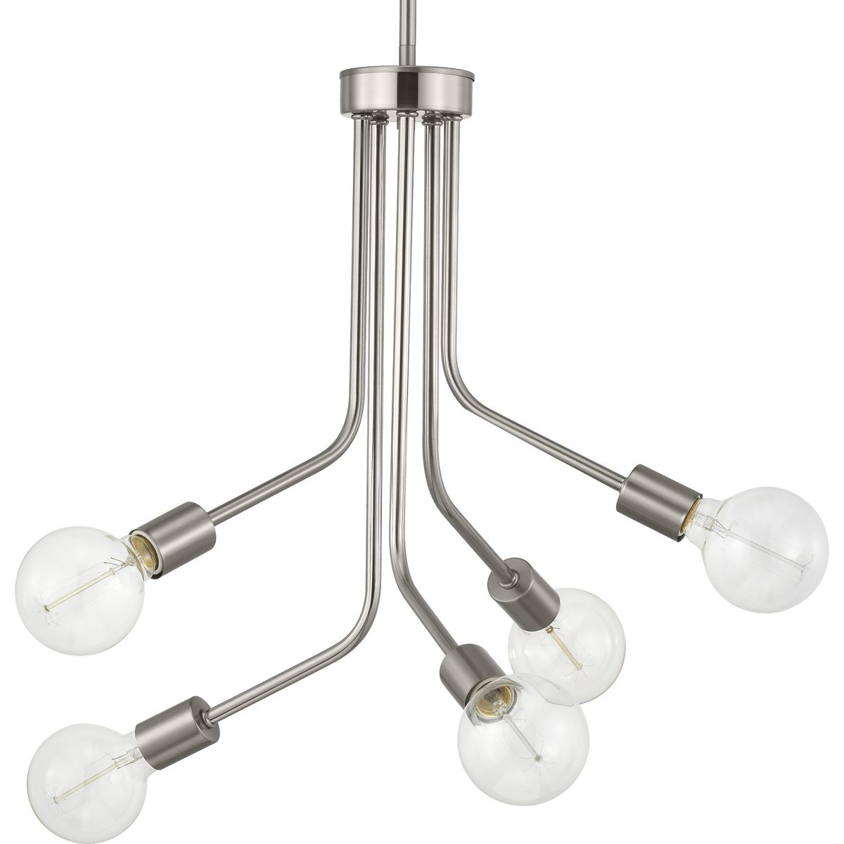 Progress Lighting P400149-009 Zag 5-Light Brushed Nickel Modern/Contemporary Led; Dry rated Chandelier