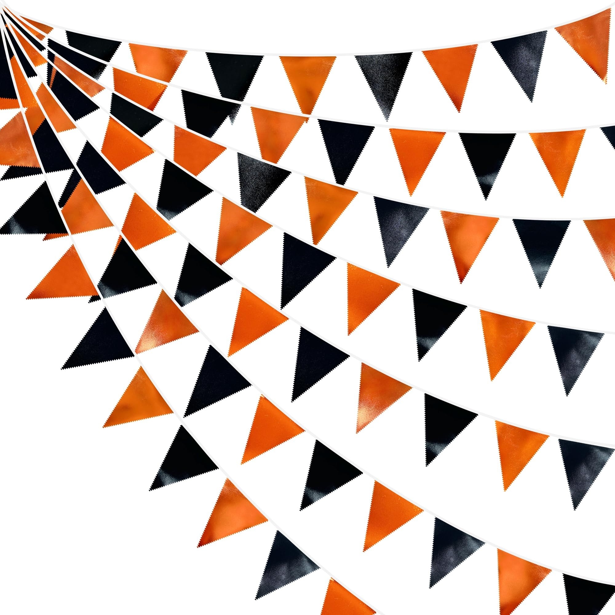 Afoxsos  Black Orange Metallic Fabric Triangle Pennant Banner 1 pack 36 pcs 32 feet Garland for Halloween Fall Thanksgiving Graduation Birthd