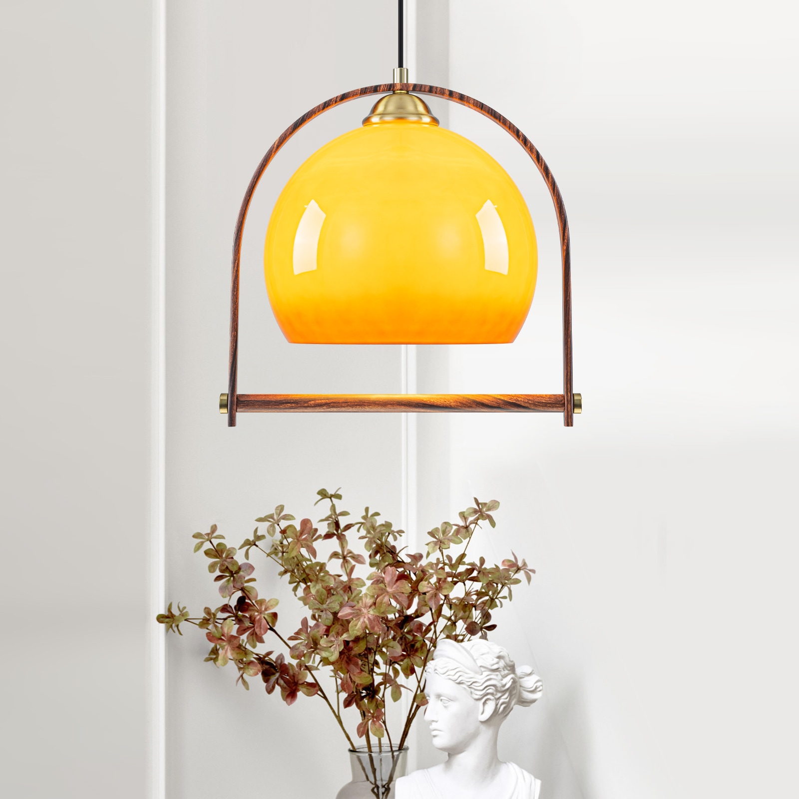 MENCOLULU - 12.44 inch Ombre Milk-Tea Glass Arch Metal Frame Accents 1 -Light Brass Vintage Tinte...