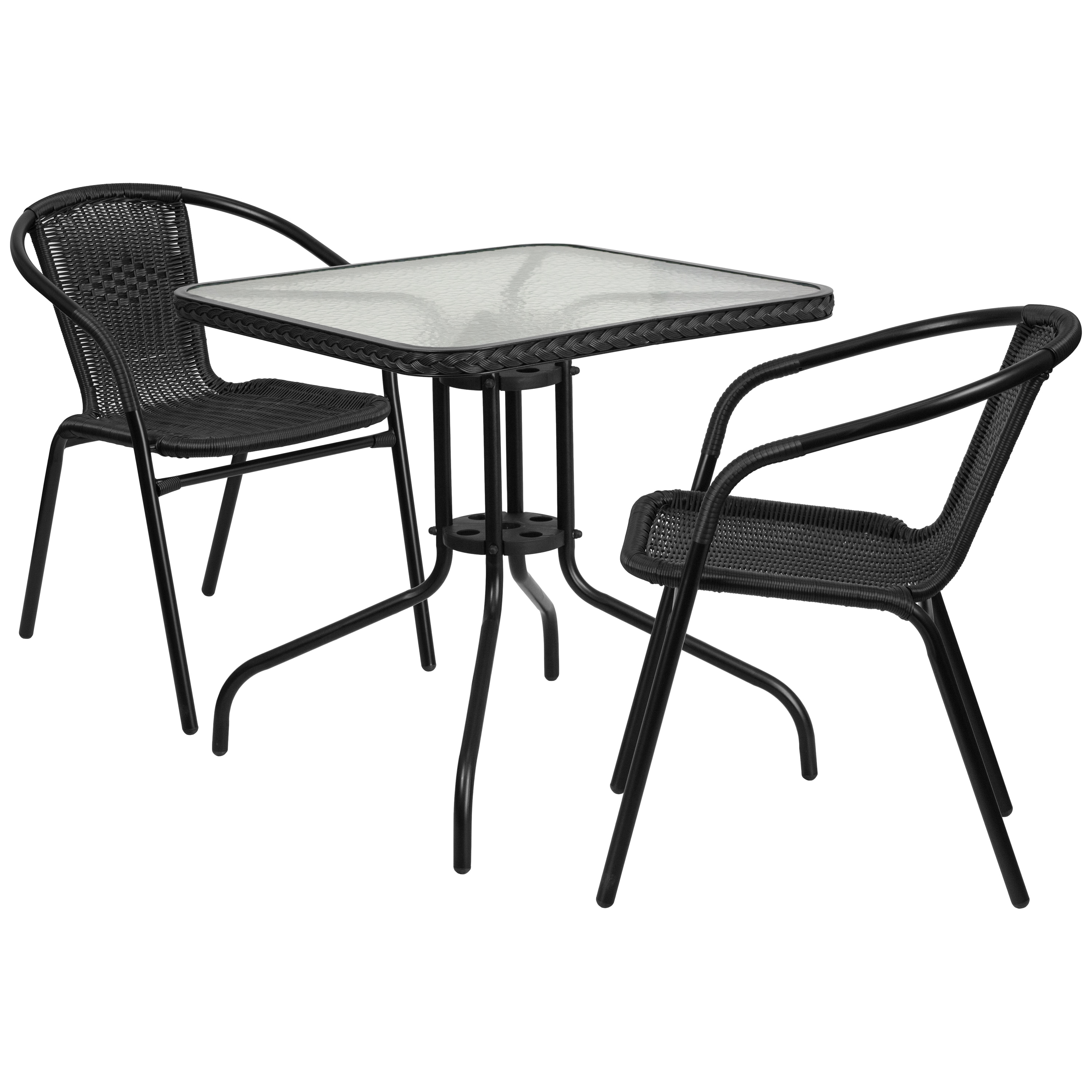 Clear Glass and Black Rattan 3-Piece Bistro Set