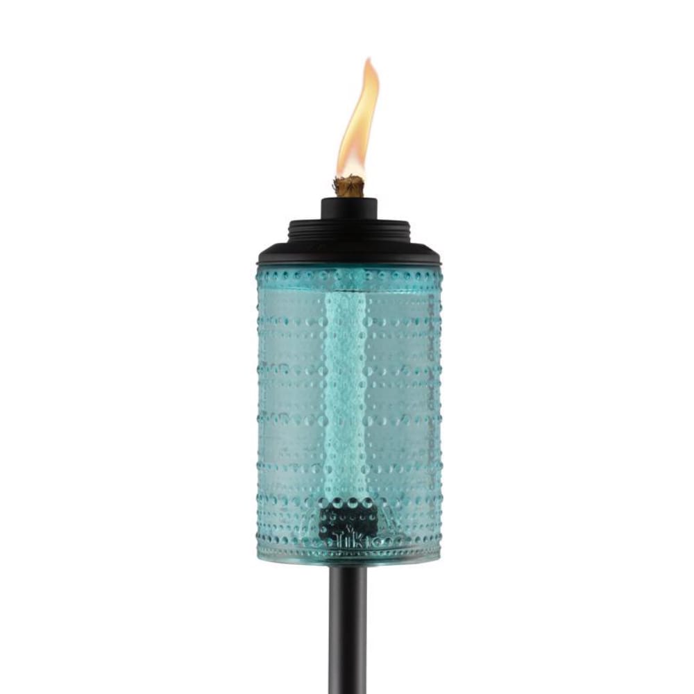 TIKI  Carnival Blue Glass Garden Torch 68 in Easy Install Convertible Outdoor Torch