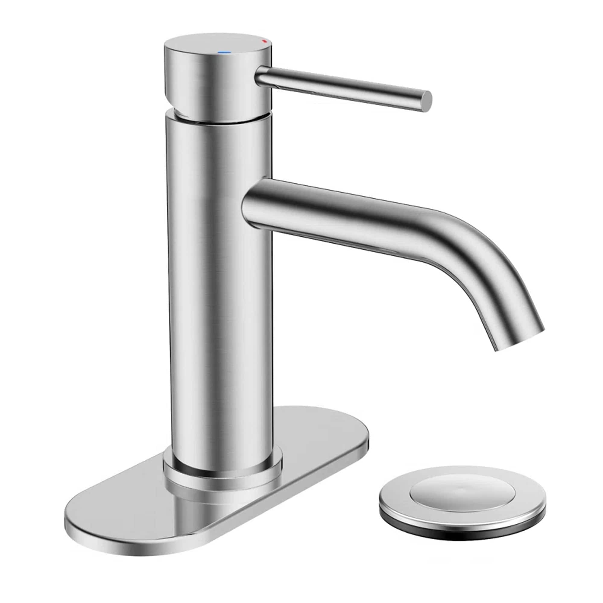 FURUISI LL06031CH Polished Chrome Single hole 1-handle High-arc Commercial/Residential Handle Bathroom Sink Faucet with Drain with Deck Plate