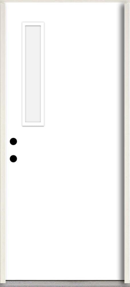 RELIABILT LO1063359 Spotlights 32-in x 80-in x 4-5/8-in Fiberglass 1/4 lite Right-hand inswing Modern White Paint Painted Prehung Front Door Insulating core