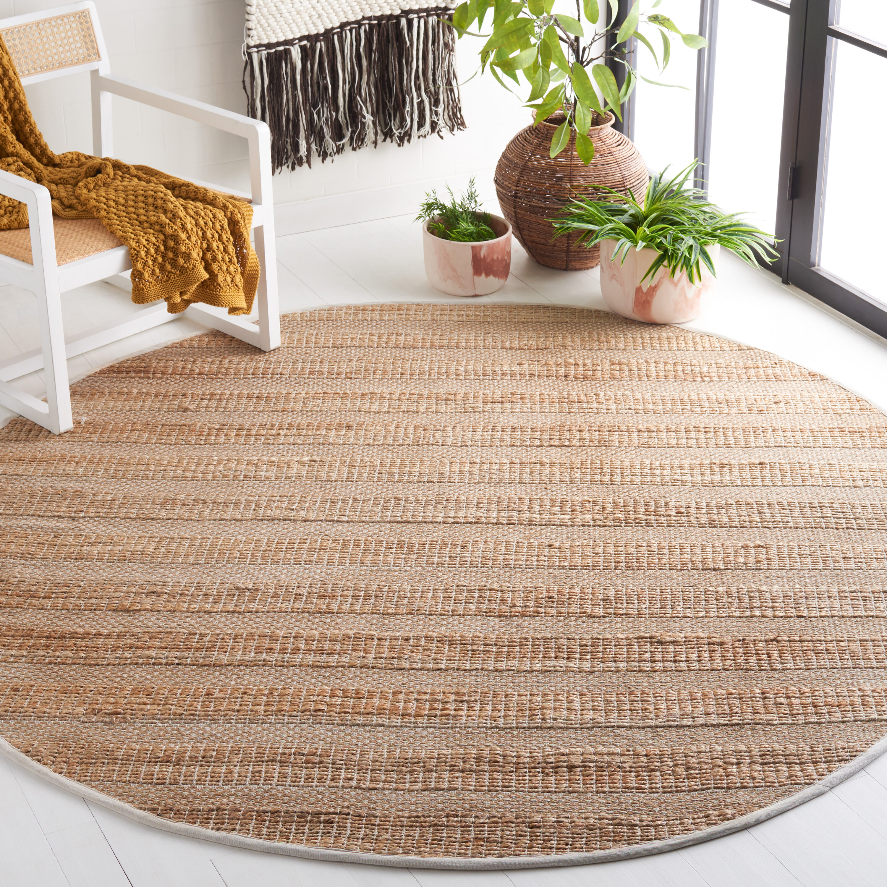  Natural Fiber 654 Ivory/Natural Contemporary 7ft x 7ft Round Rug