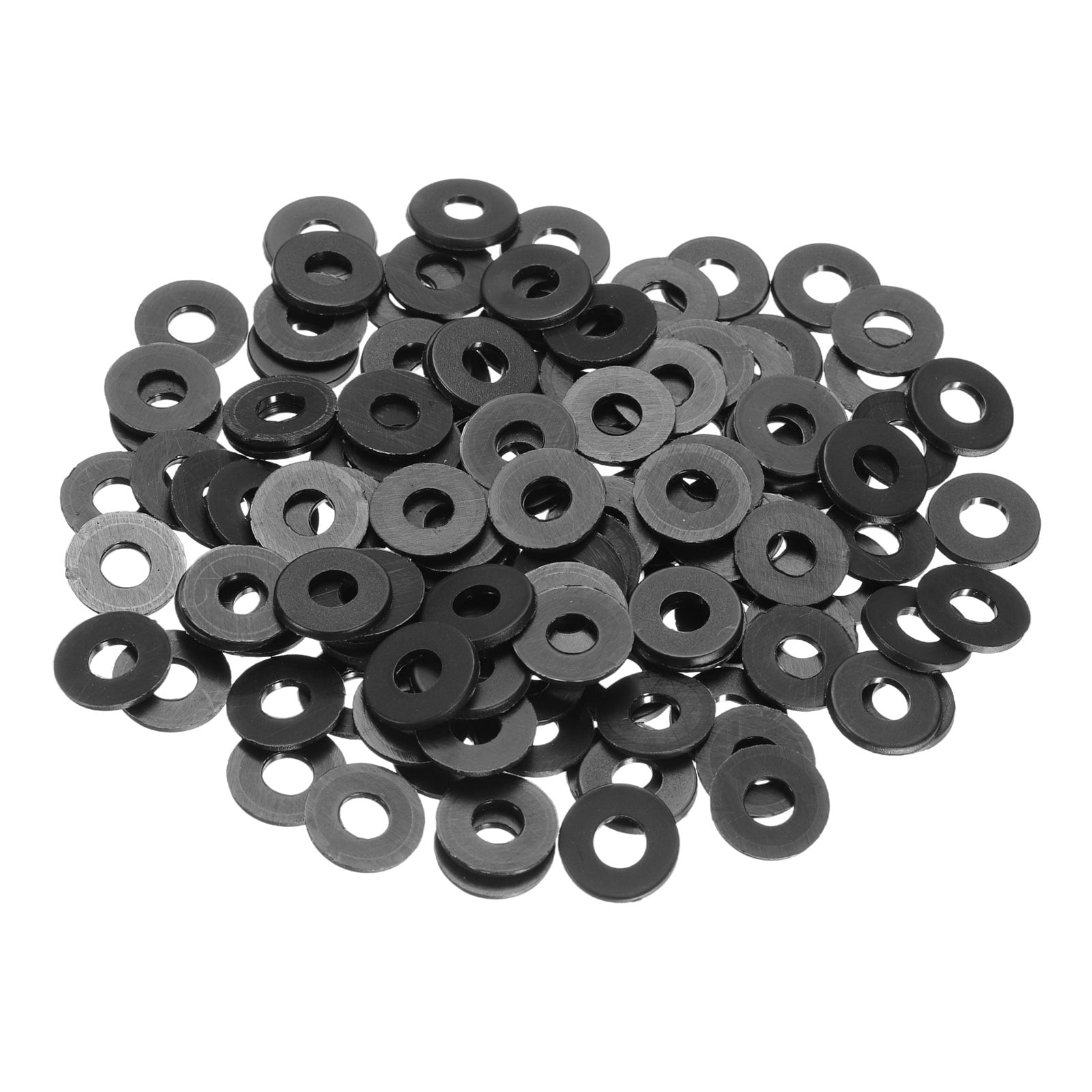 PATIKIL M4 Nylon Flat Washer 125pcs 4mm ID 10mm OD 1mm Thick Plastic Sealing Gasket Spacer for Fasten Screws Flanges Faucet Pipe Valves Black