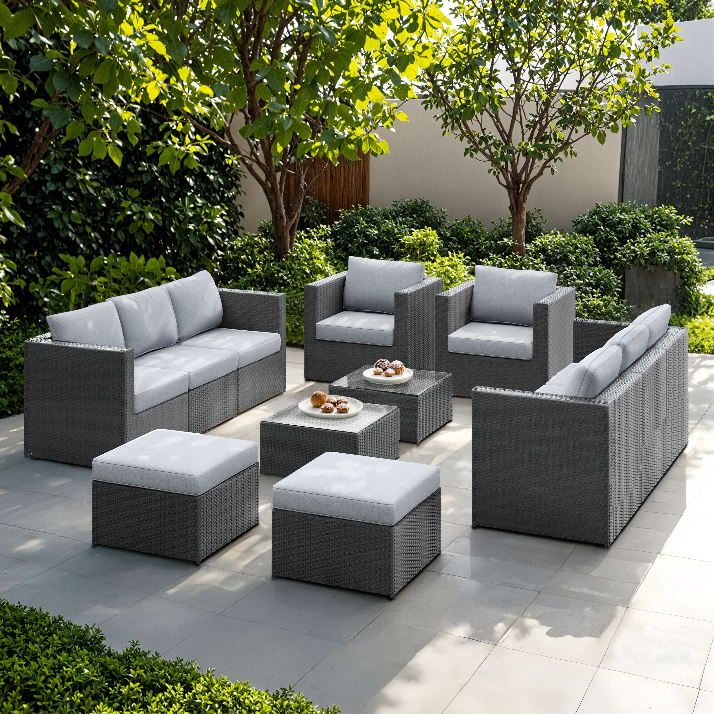 Octans SL2C00200 12 -Piece Wicker Patio Conversation Set with Gray Cushions