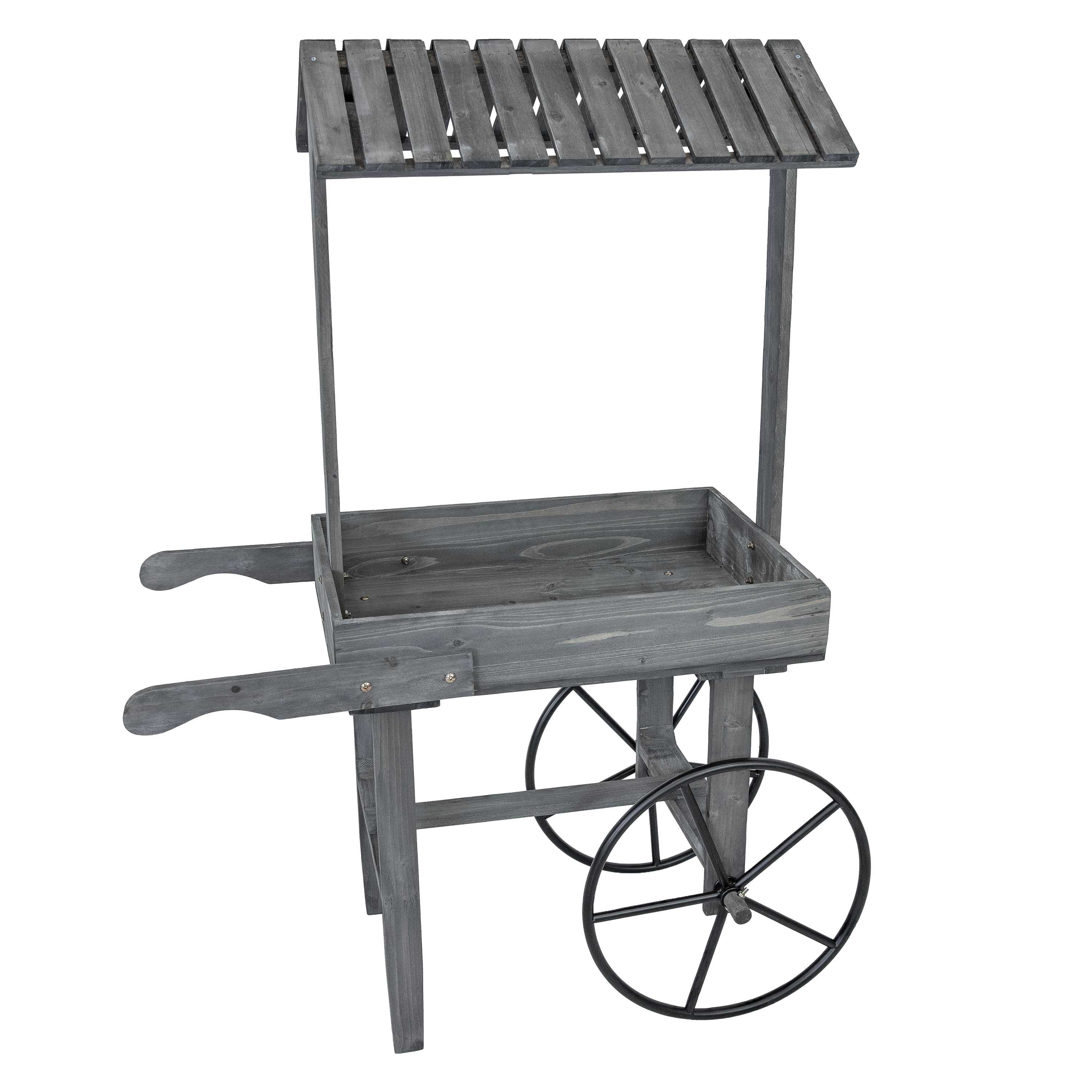 Gray Fir Wood Rustic Flower Cart Display Stand with Wheels