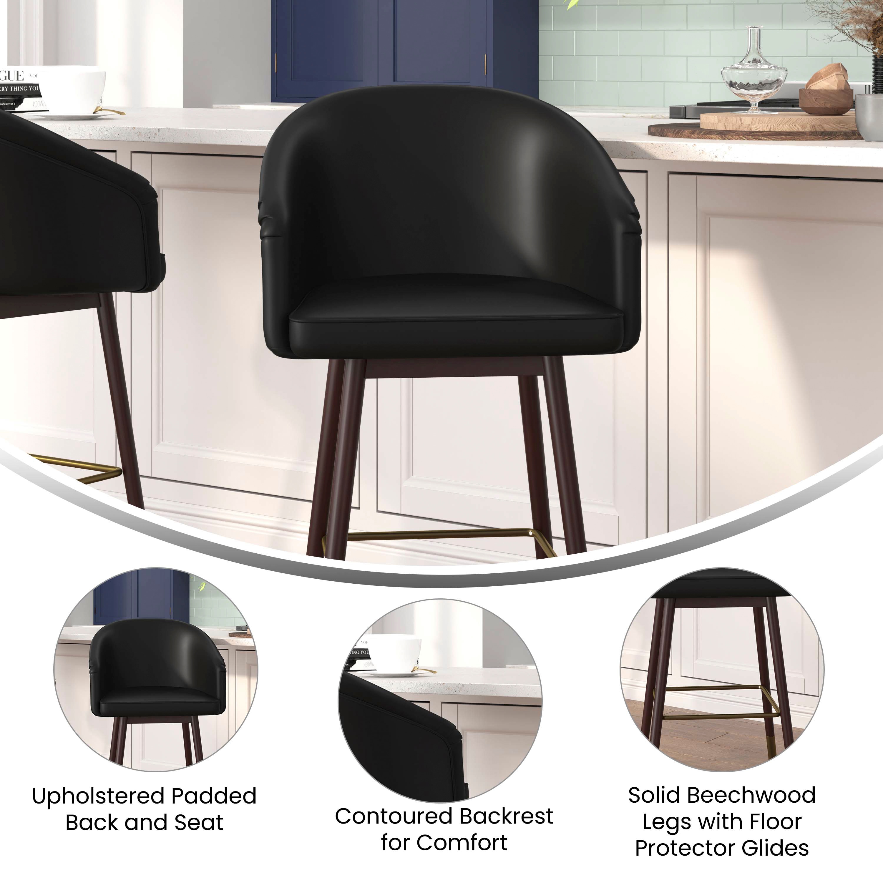 Brida Black Faux Leather and Walnut Counter Stool