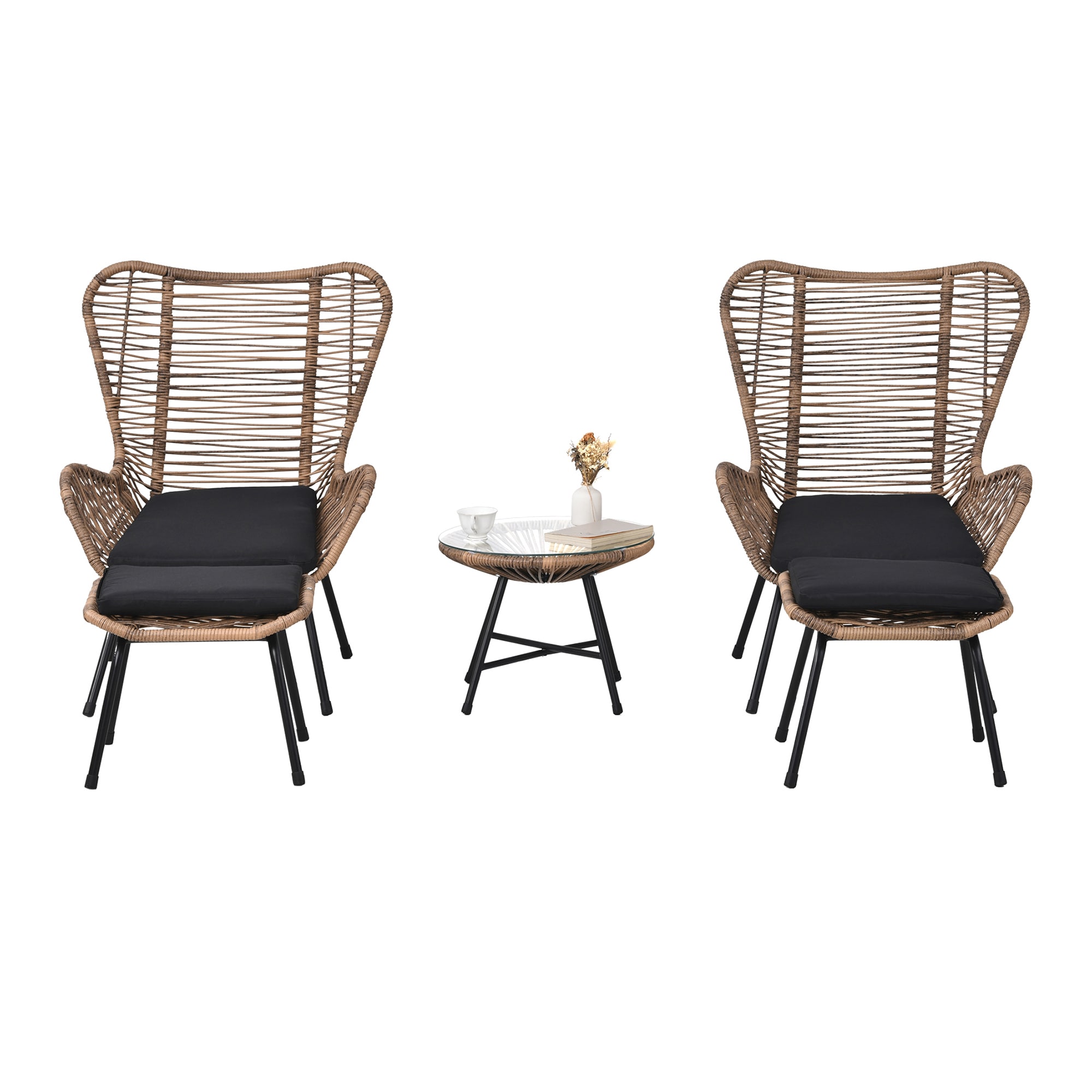 AHIOU HOME ZAAHG-257AAD3P Monterey 5-Piece Rattan Black Cushions