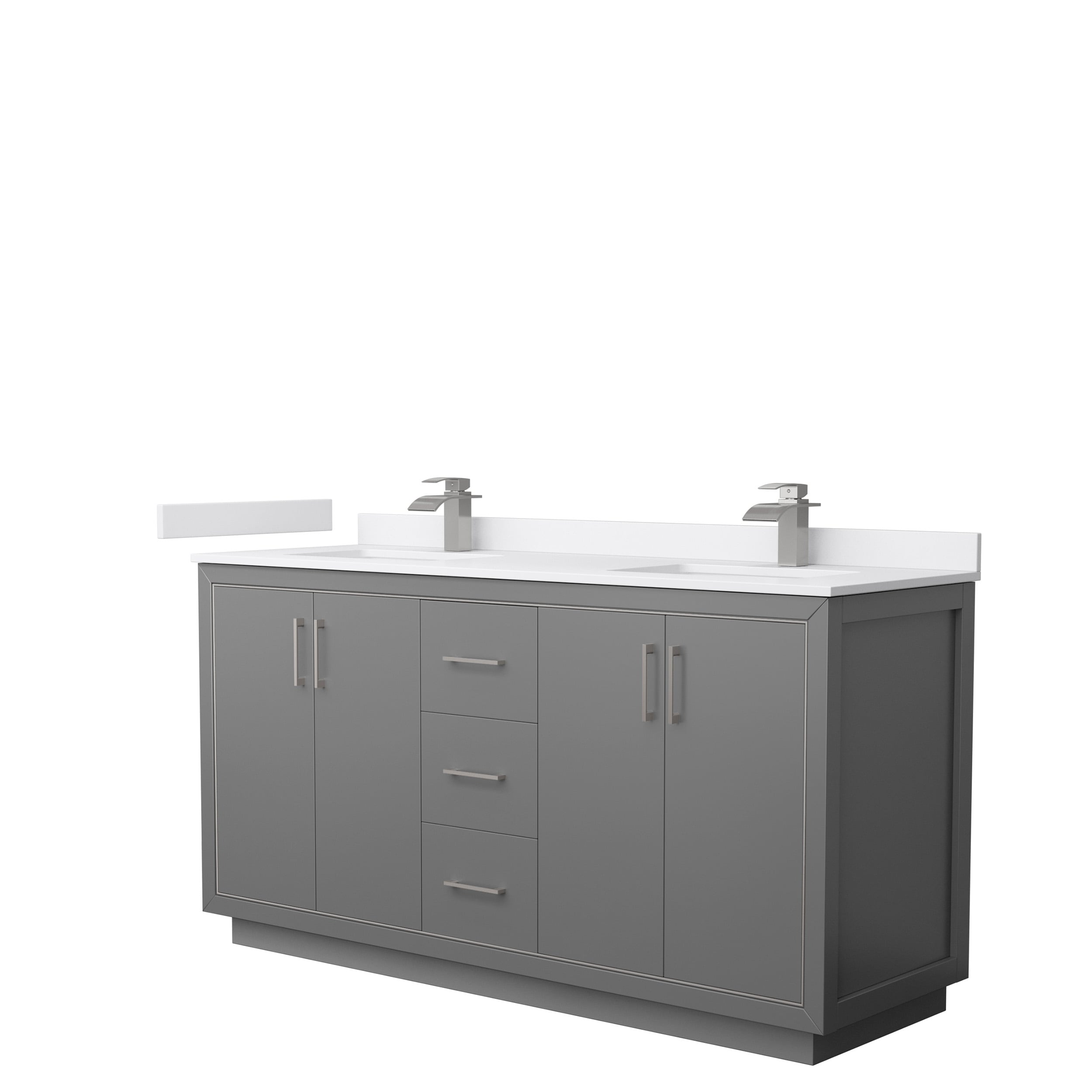 Wyndham Collection WCF111166DKGWCUNSMXX Icon 66-in Dark Gray with Brushed Nickel Trim Undermount Double sink Bathroom Vanity with White cultured marble Cultured marble Top