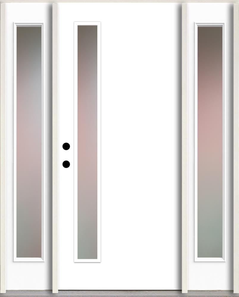 RELIABILT LO1062402 Spotlights 60-in x 80-in x 4-5/8-in Fiberglass 1/4 lite Right-hand inswing Primed Unfinished Prehung Front Door with Sidelights Insulating core