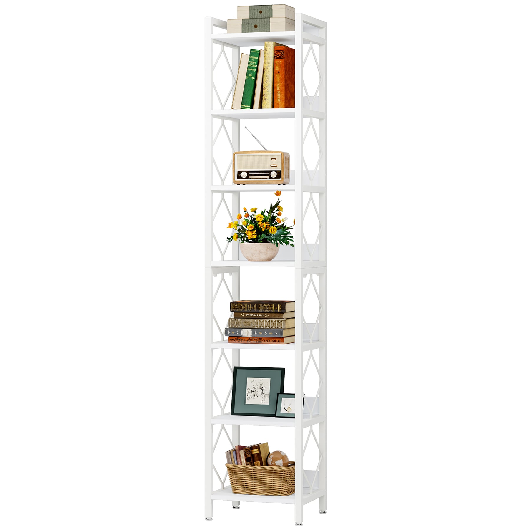 Tribesigns Bookcase White Metal 7 -Shelf Corner Bookcase ( 14-in W x 79-in H x 14-in D ) Finished